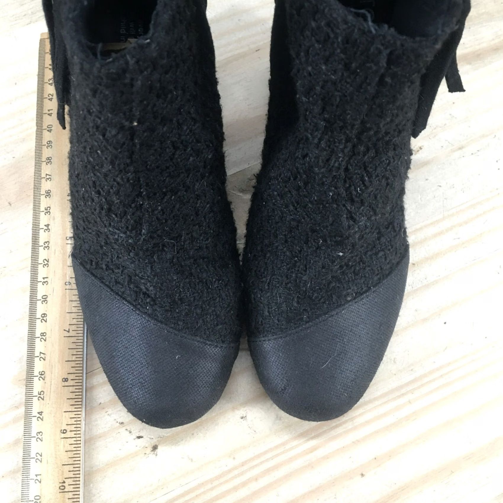 Toms TOMS Boots Womens 6.5 Avery Ankle Booties Black Wedge Tasseled Zip Round Toe Size US 7 / IT 37 - 7 Thumbnail