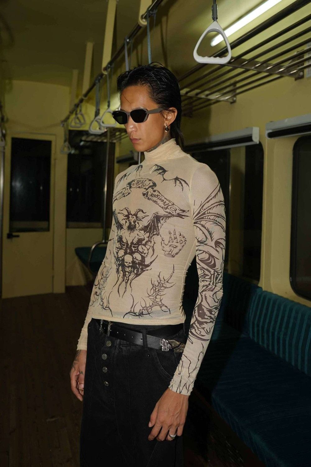 Devil Long Sleeve Slim Lightweight High Neck Shirt