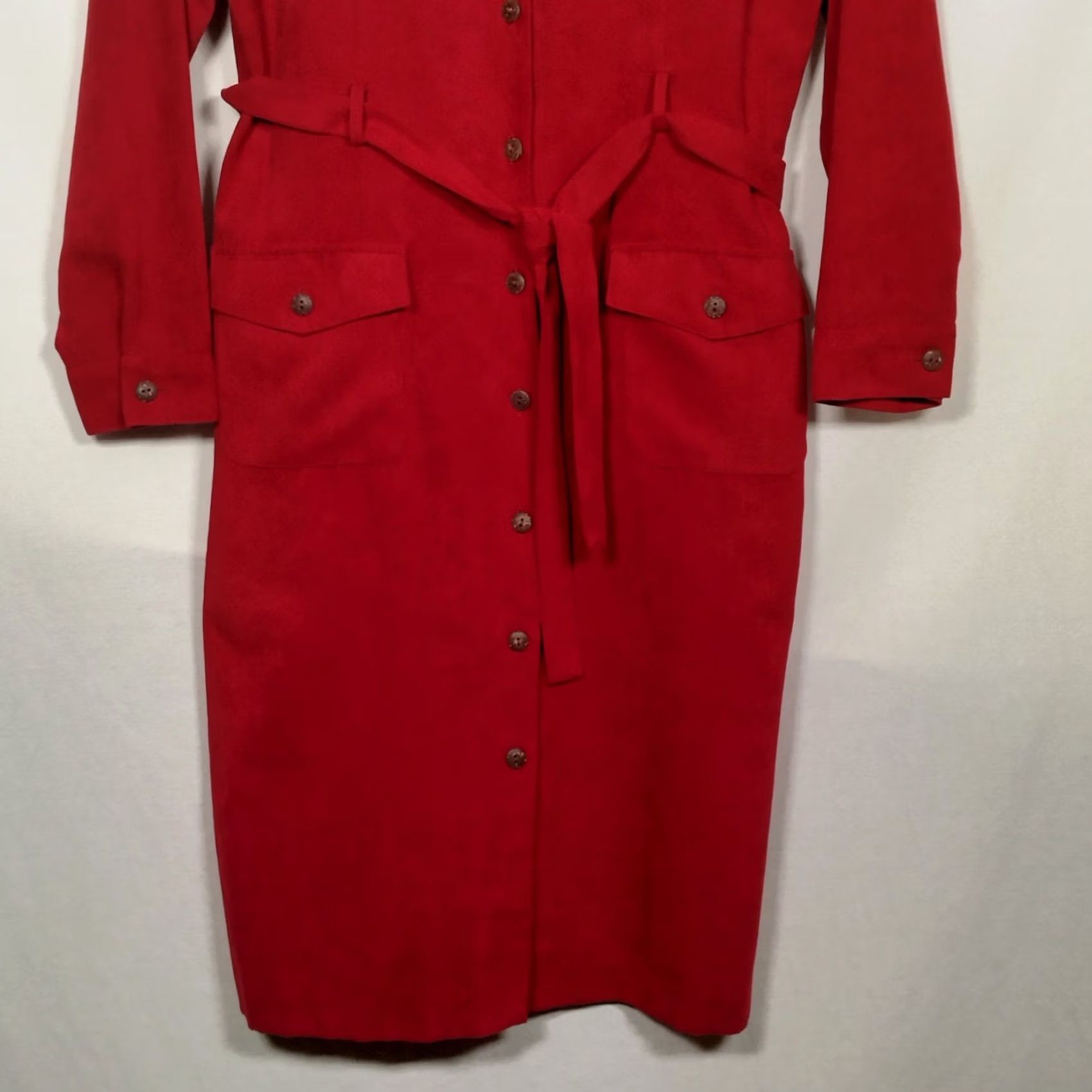 Vintage VINTAGE Dressbarn Dress Shirt Womens 14 Red Microsuede Long Sleeve Button Up Belted Office Wear Size XL / US 12-14 / IT 48-50 - 6 Thumbnail