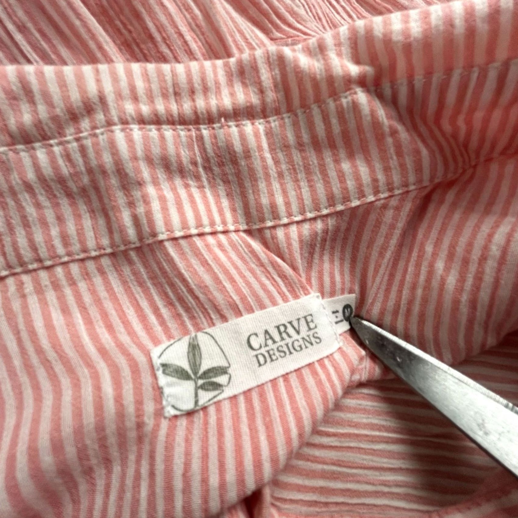 Vintage Carve Designs Womens Organic Cotton Striped Long Sleeve Henley Shirt Medium Pink Size M / US 6-8 / IT 42-44 - 3 Thumbnail