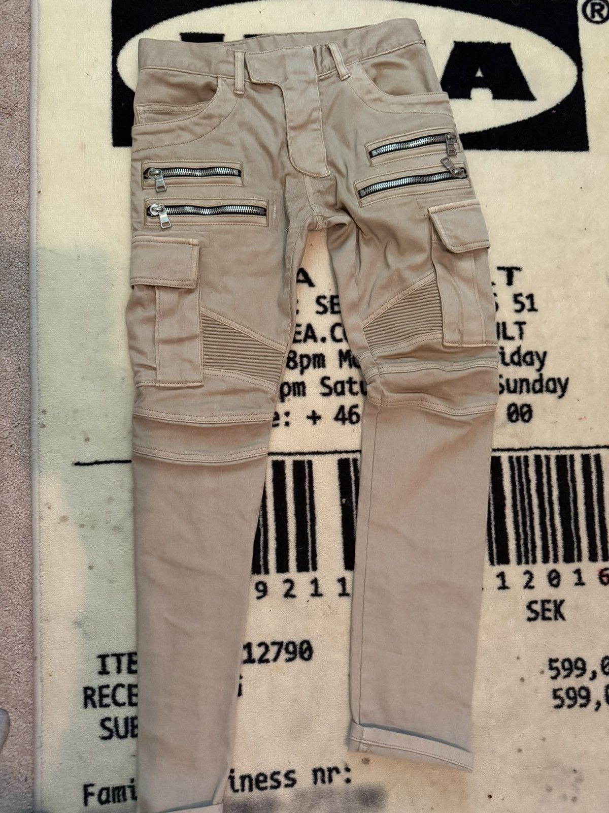 Balmain Balmain Paris Beige Biker Jeans – Moto Zip Denim Size US 28 / EU 44 - 1 Thumbnail