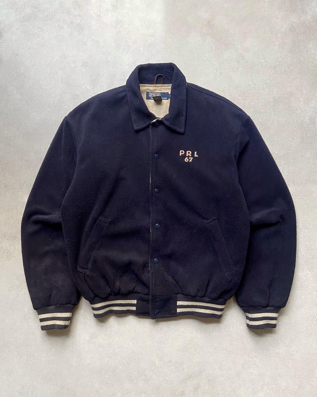 image of 1990S Polo Ralph Laurent Fleece Varsity Jacket in Navy, Women's (Size Small)