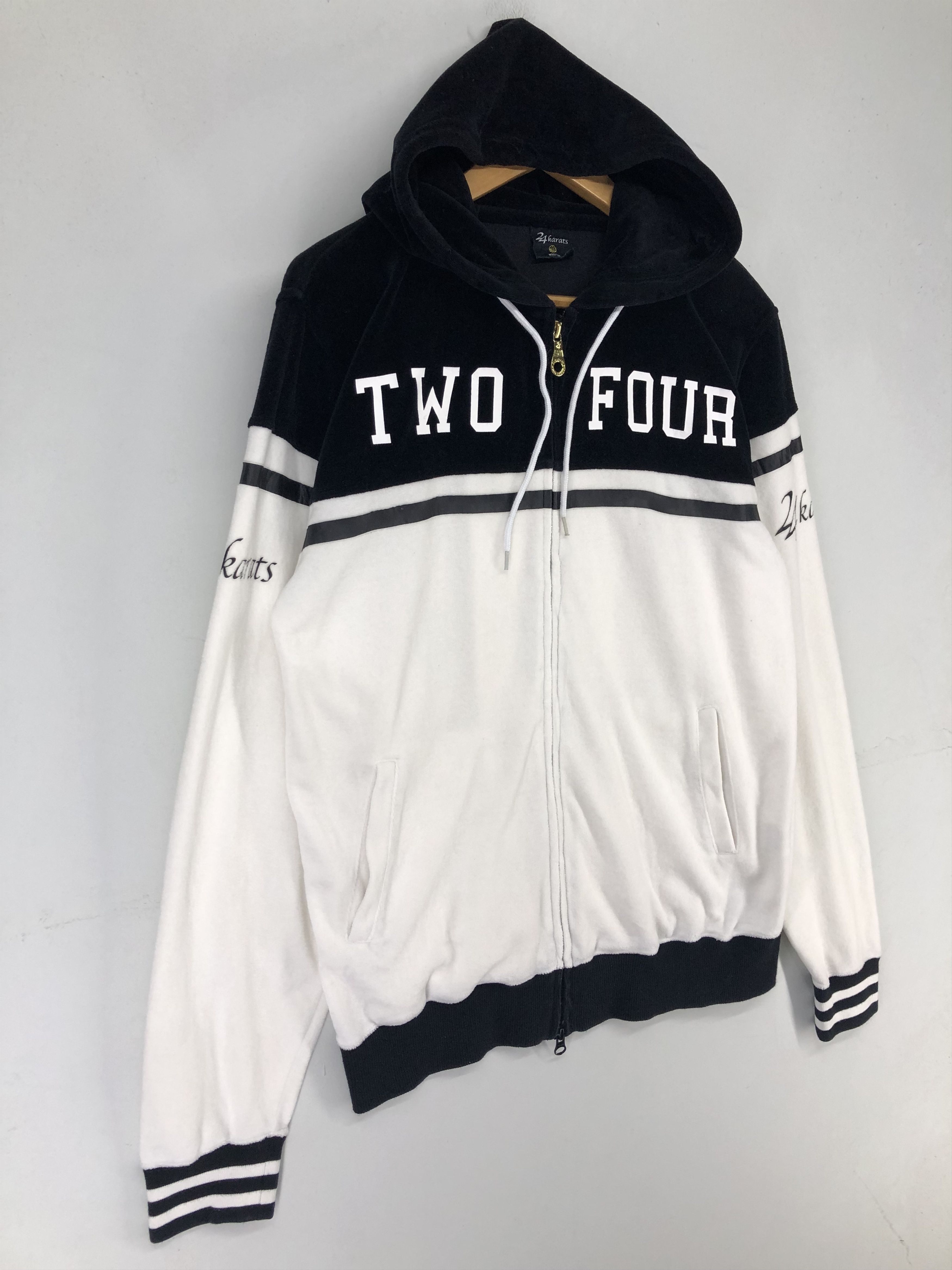 Japanese Brand 24karats Velour Full-Zip Track Jacket In Black And White Size US M / EU 48-50 / 2 - 4 Thumbnail