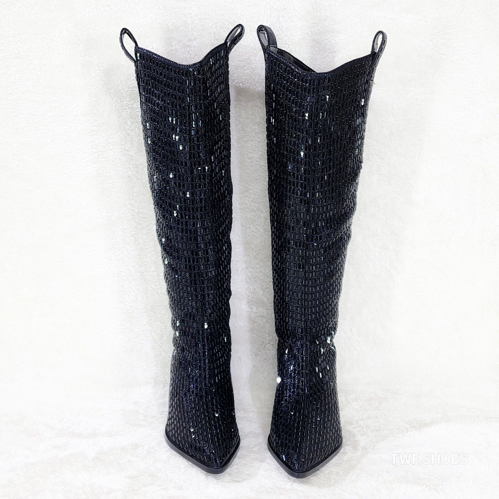 Other Shattered Black Rhinestone Western Cowgirl Knee Boots NEW (U Size US 6.5 / IT 36.5 - 6 Thumbnail