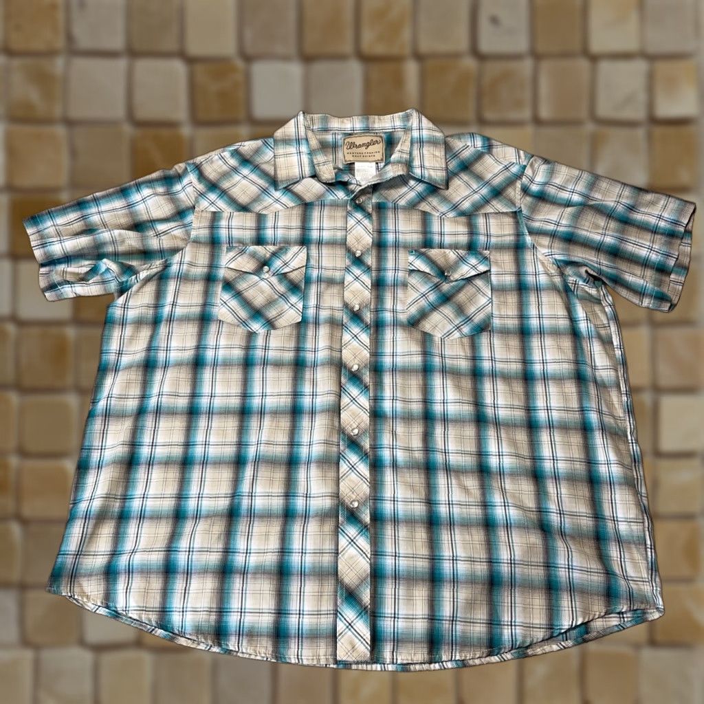 Wrangler Wrangler Men’s Western Shirt 2XL Short Sleeve Plaid Green Cowboy Rodeo Button Up Size US XXL / EU 58 / 5 - 1 Thumbnail