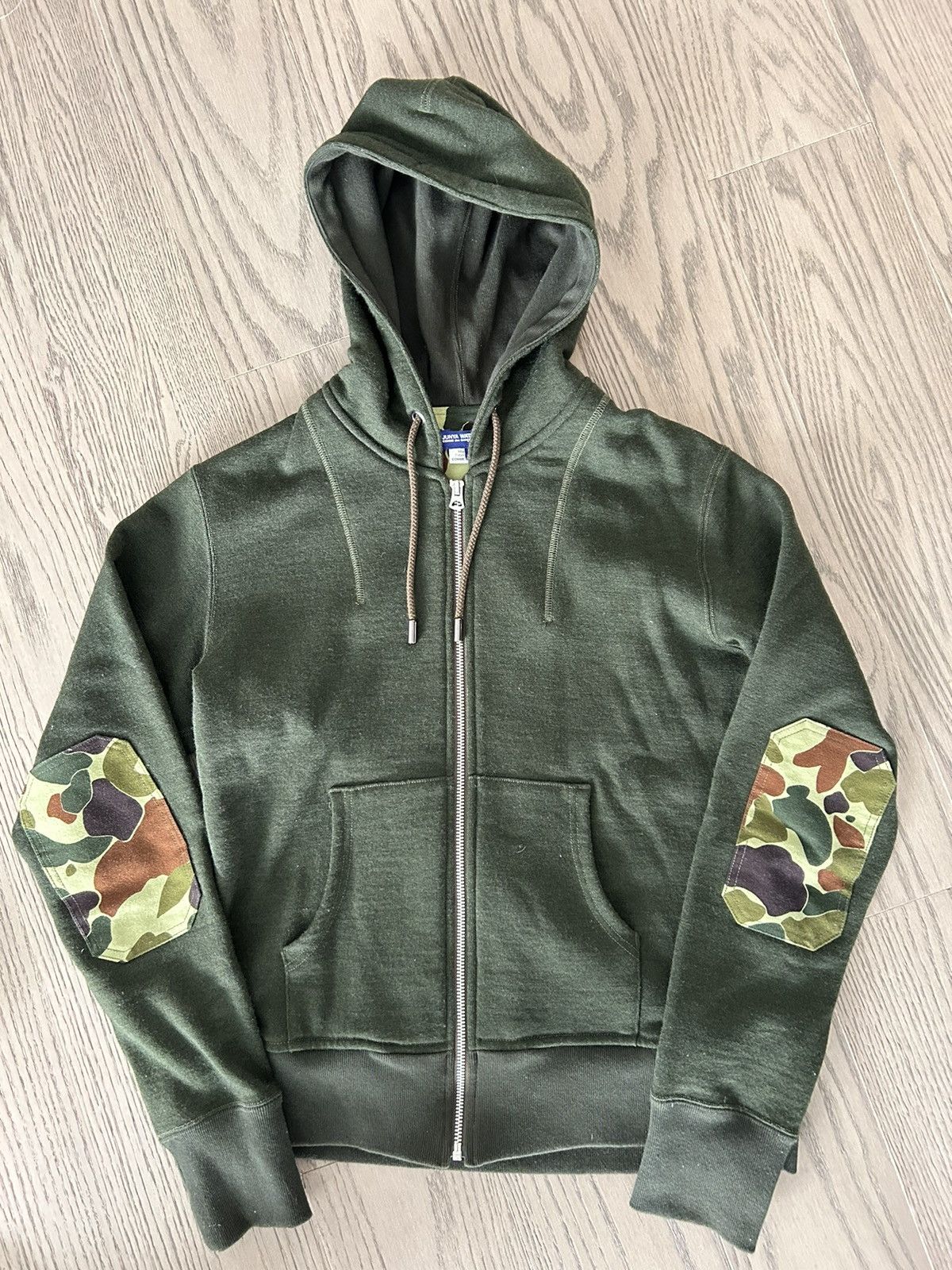 image of Junya Watanabe Camo Patch Zip Hoodie in Green, Men's (Size Medium)