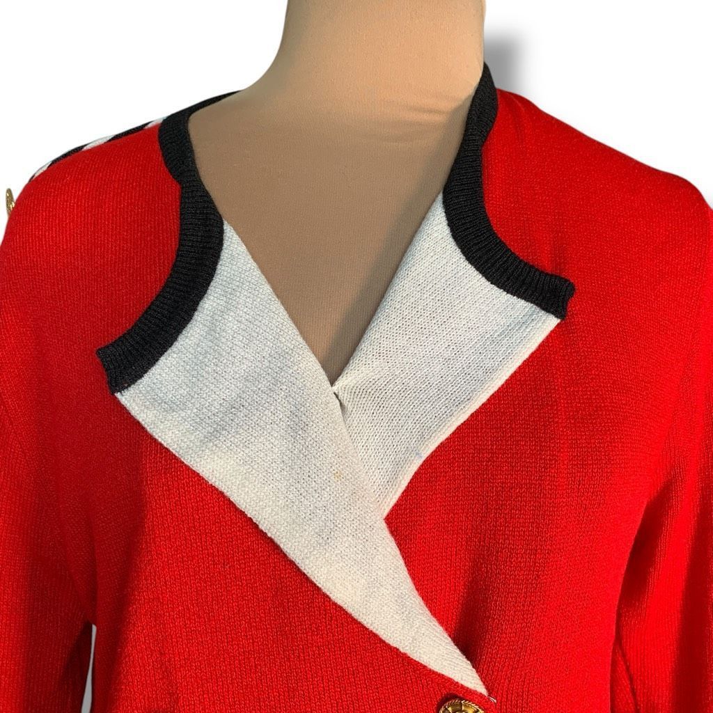 Vintage Vintage Laura by Alyzia Red Double-Breasted Cardigan Gold Bu Size L / US 10 / IT 46 - 6 Thumbnail