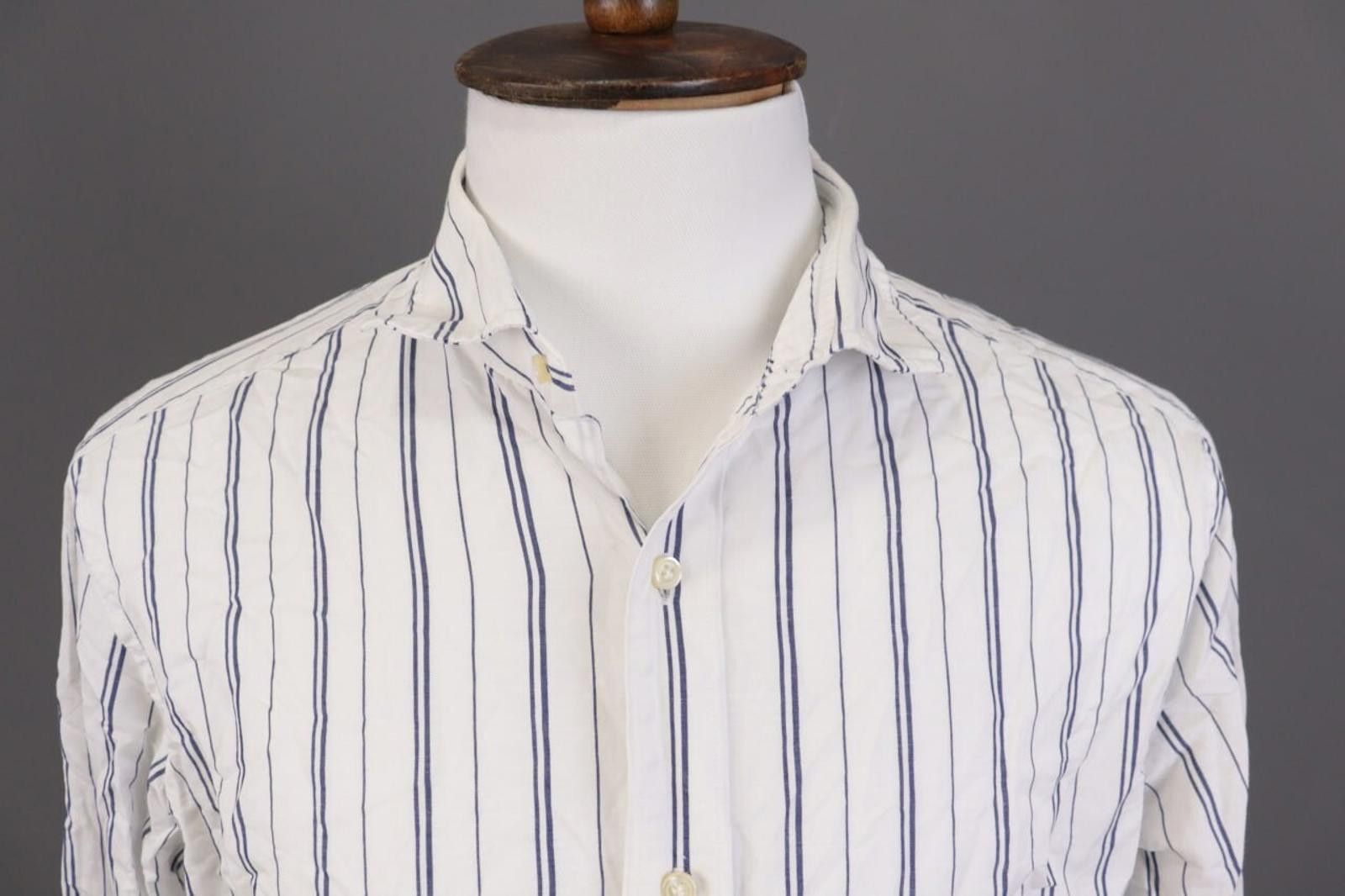 Designer Gutteridge White Striped Button Down Shirt Size 45 / 18 Size US M / EU 48-50 / 2 - 2 Thumbnail