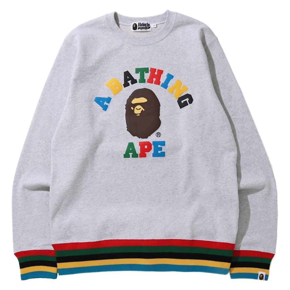 Bape Bape Multi Color Letters College Line Rib Crewneck Grey 2020 Size US S / EU 44-46 / 1 - 1 Thumbnail