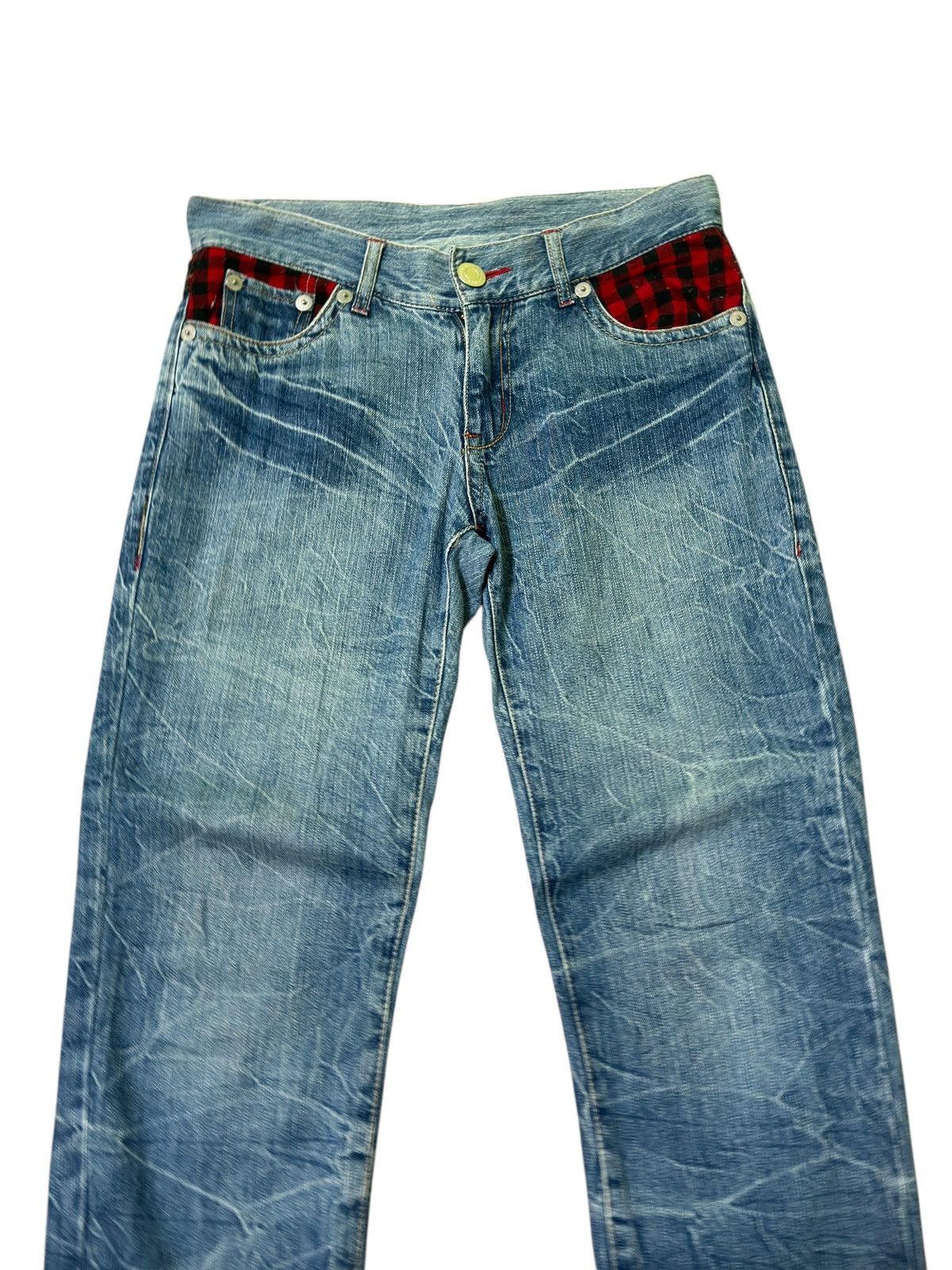 Japanese Brand Distressed Plaid Tartans Junya Watanabe Denim Jeans Size US 31 - 3 Thumbnail