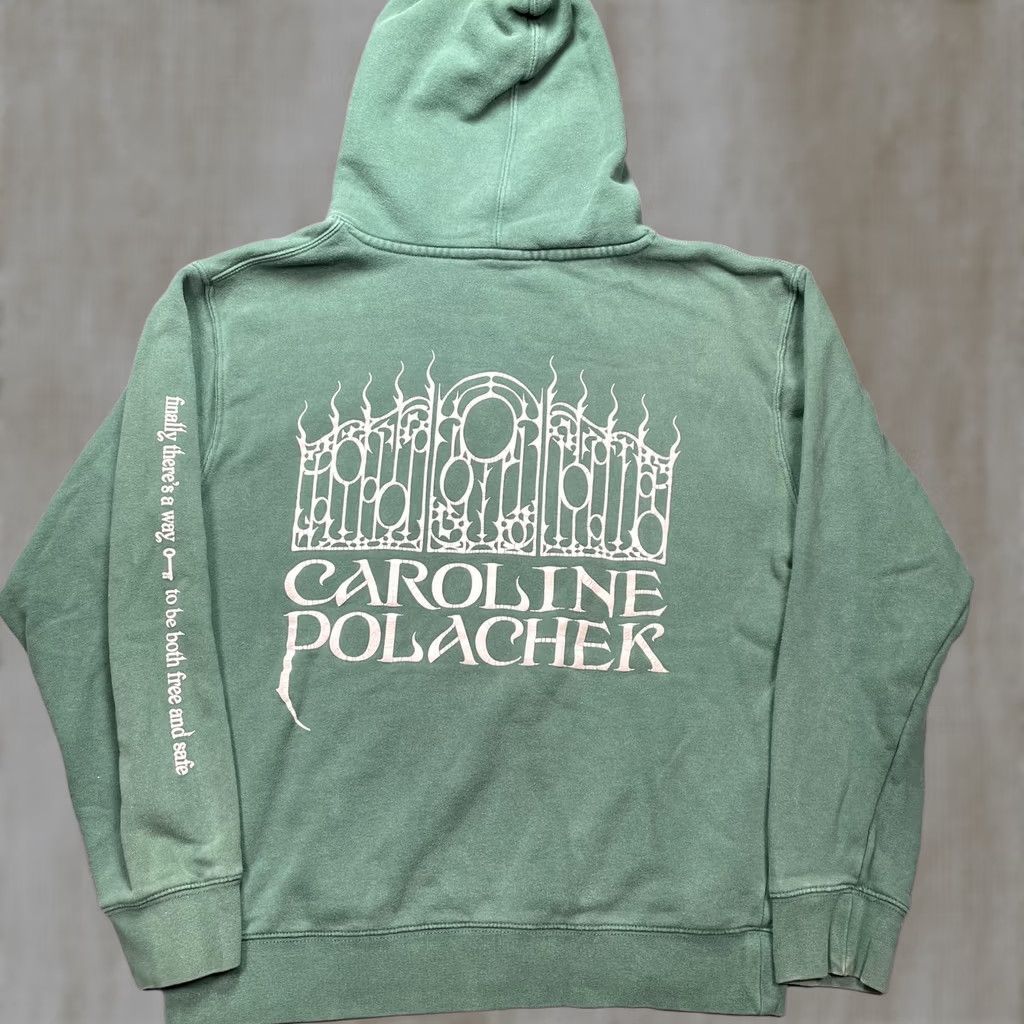 Vintage VINTAGE Caroline Polachek Hoodie Mens L Green Gate Graphic Lyric Sleeve Fleece Size US L / EU 52-54 / 3 - 1 Thumbnail