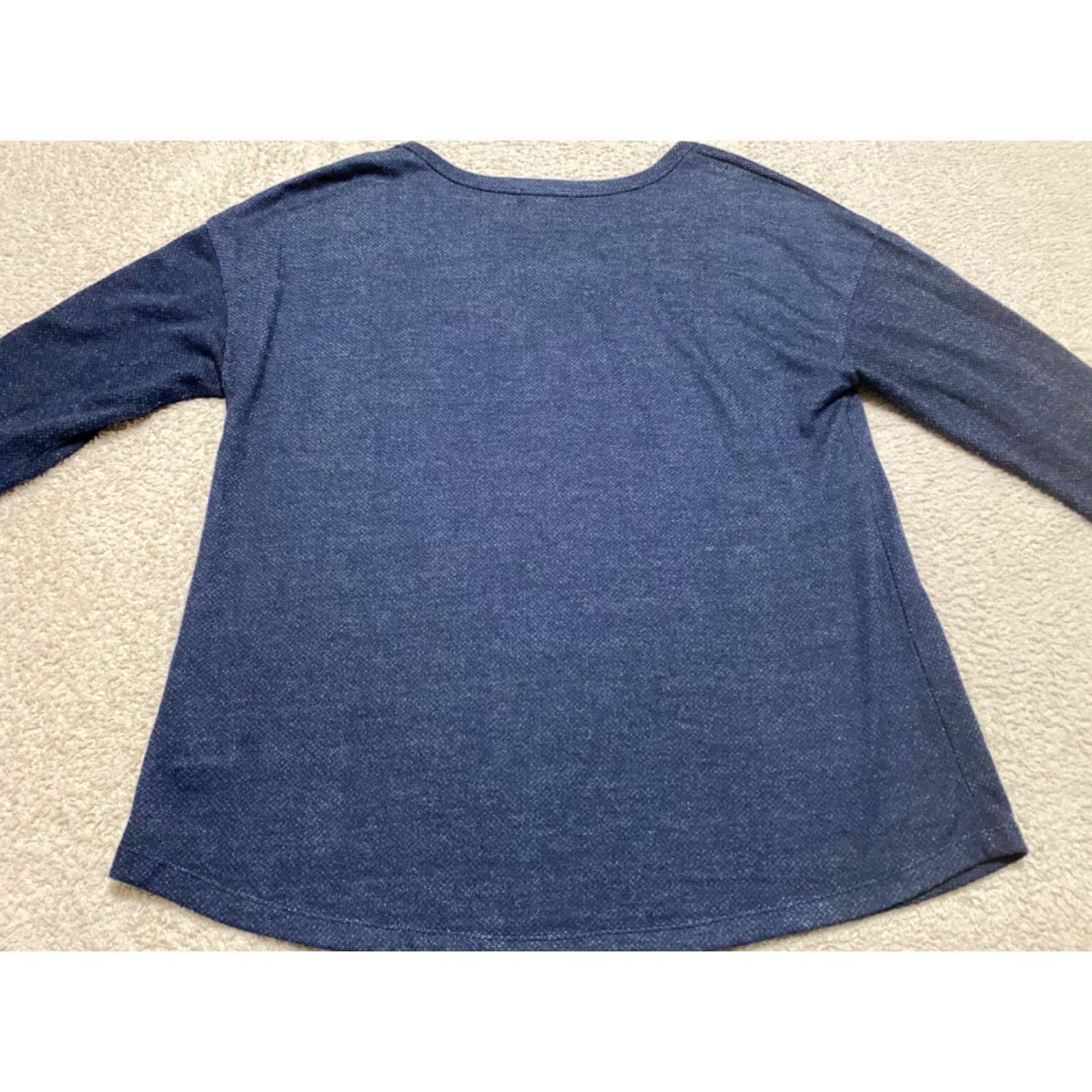 Vintage Pleione Womens 2X Plus Shirt 3/4 Sleeve Solid Blue Round Neck Floral Pullover Size XXL / US 16-18 / IT 52-54 - 7 Thumbnail