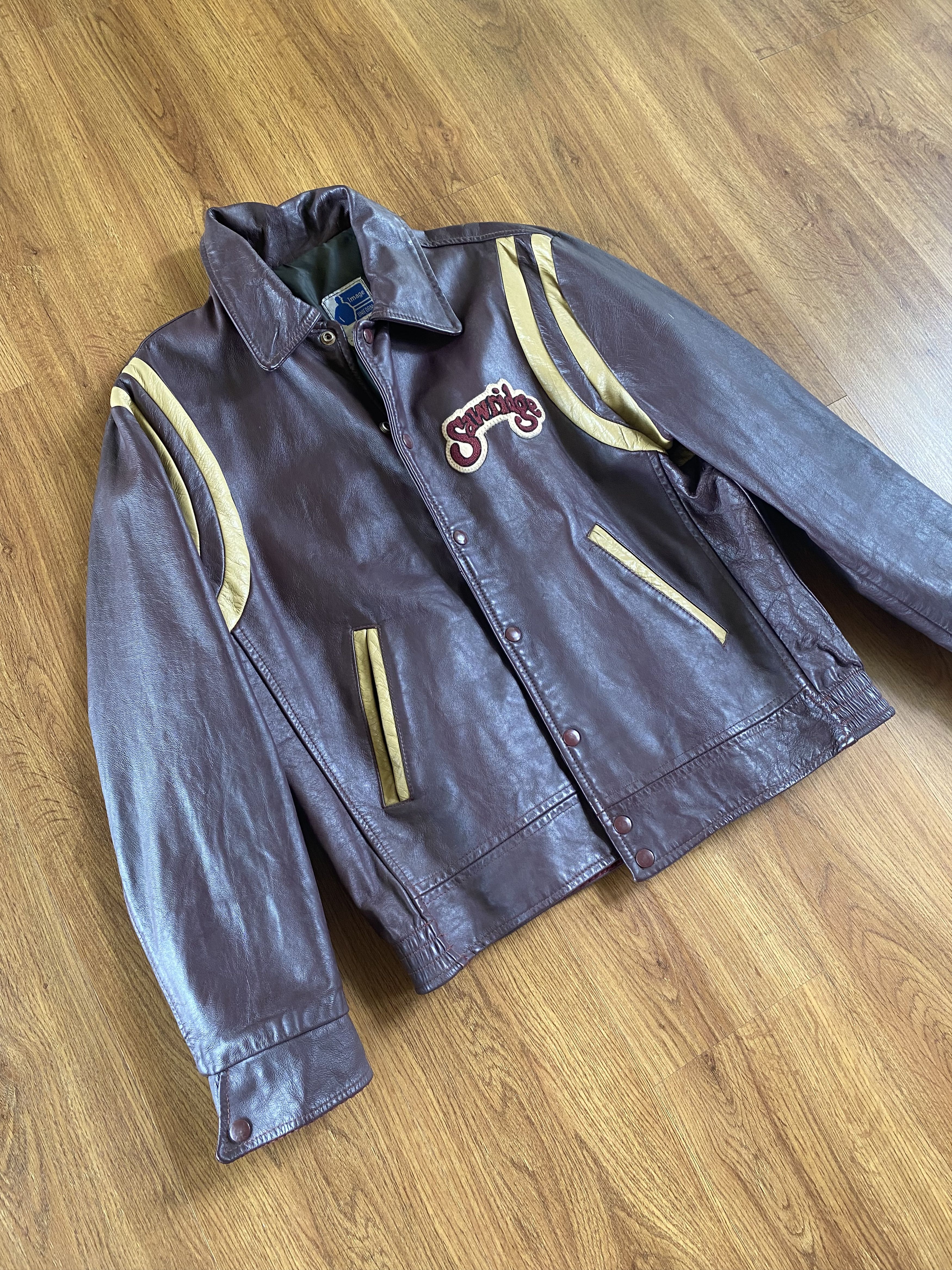 Vintage Vintage rare brown leather varsity jacket Size US M / EU 48-50 / 2 - 3 Thumbnail
