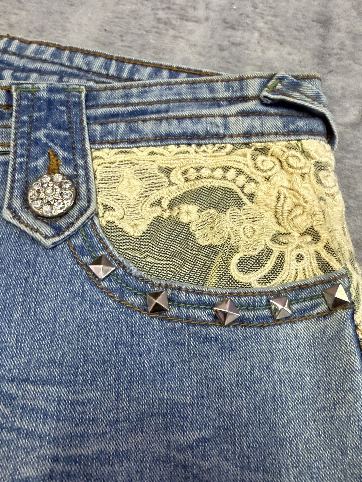 Japanese Brand × Vintage Embellished Butterfly Studded Rhinestone Flared Jeans Size 29" - 21 Thumbnail