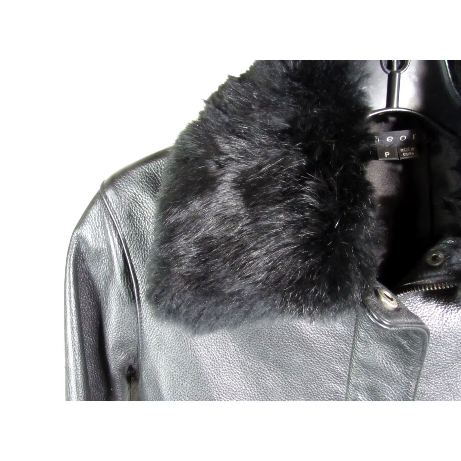 Theory THEORY Leather Bomber Jacket Black Pebbled with Rabbit Fur Collar Size Ppp? (PP) Womens Short Sleeve Zip Size ONE SIZE - 6 Thumbnail
