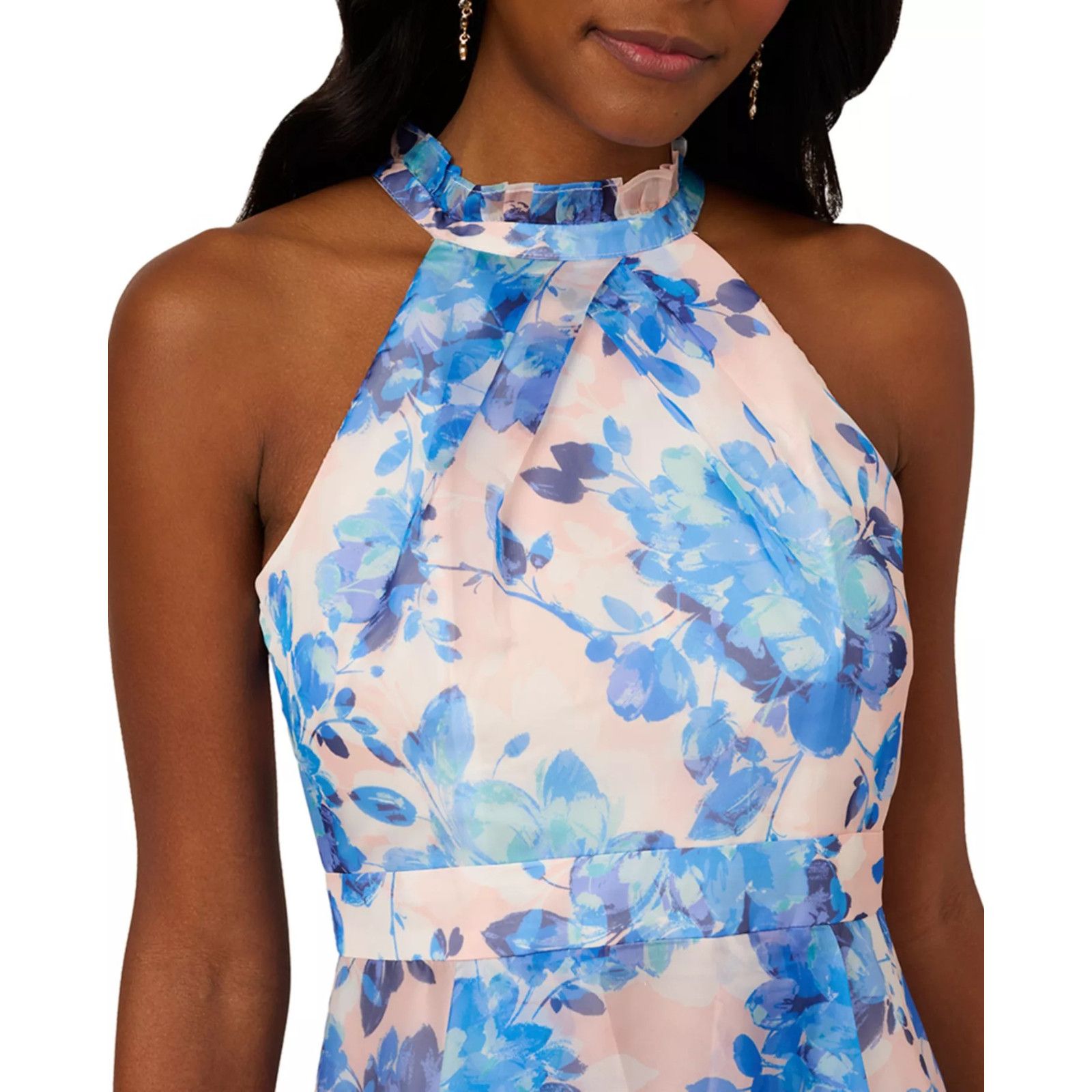 Adrianna Papell Adrianna Papell Blush Pink Blue Floral Print Organza Midi Size S / US 4 / IT 40 - 3 Thumbnail