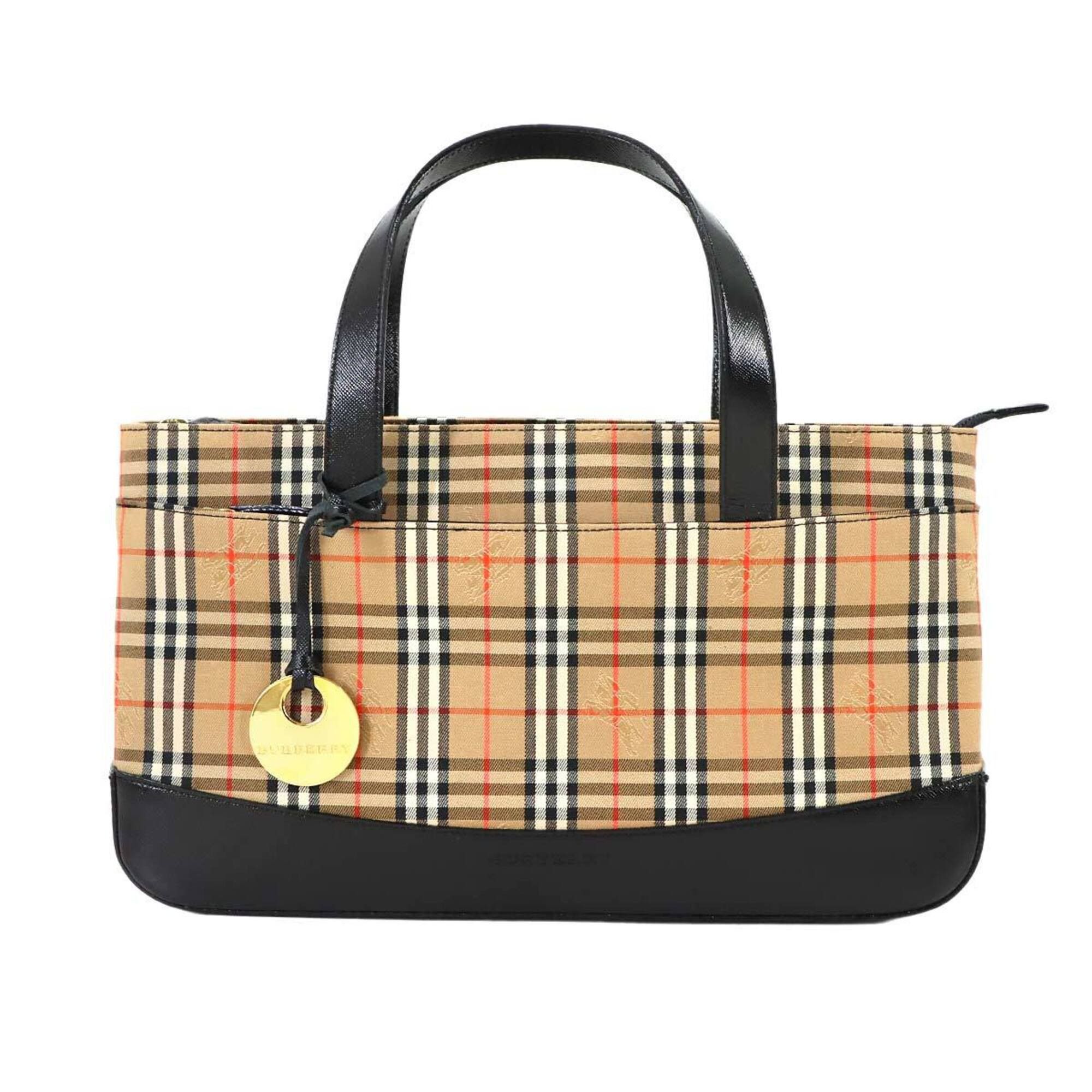 Burberry Burberry Haymarket Check Handbag, Canvas and Leather, Beige Black. Size ONE SIZE - 1 Thumbnail