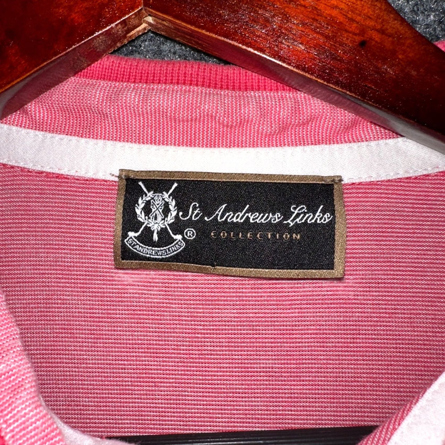 Vintage St Andrews Links Polo Shirt Mens L Pink Stripe Logo Short Sleeve Golf Shirt Size US L / EU 52-54 / 3 - 5 Thumbnail
