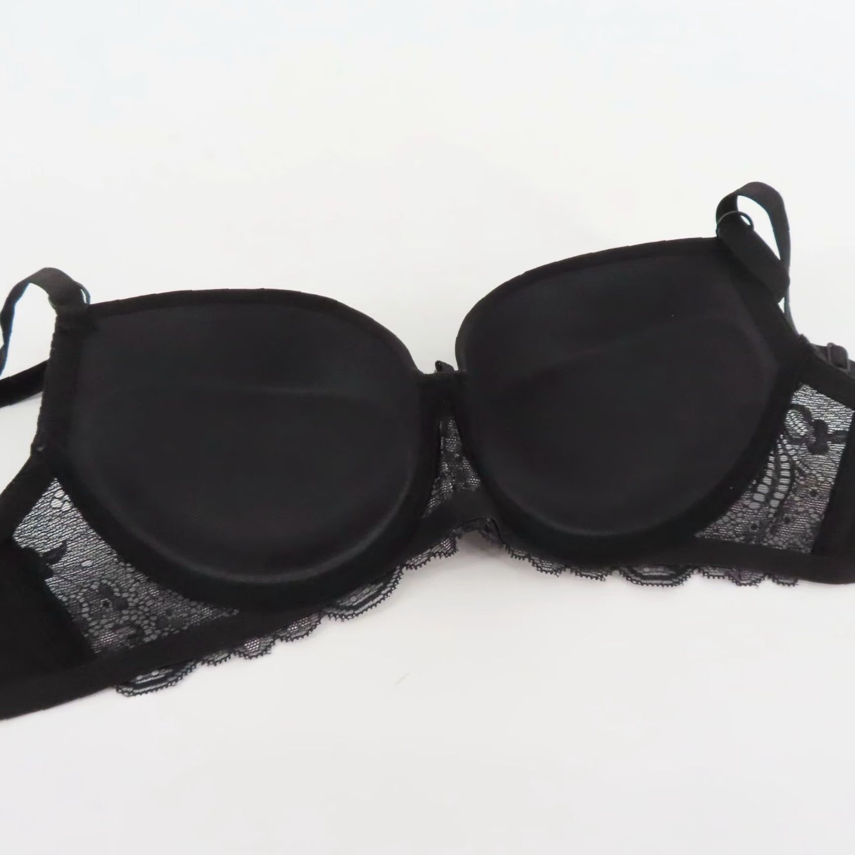 Vintage Mamia Bra 36B Solid Black Underwire Padded Lace Bow Style BR41919PLU1 Push Up Womens Size ONE SIZE - 7 Thumbnail