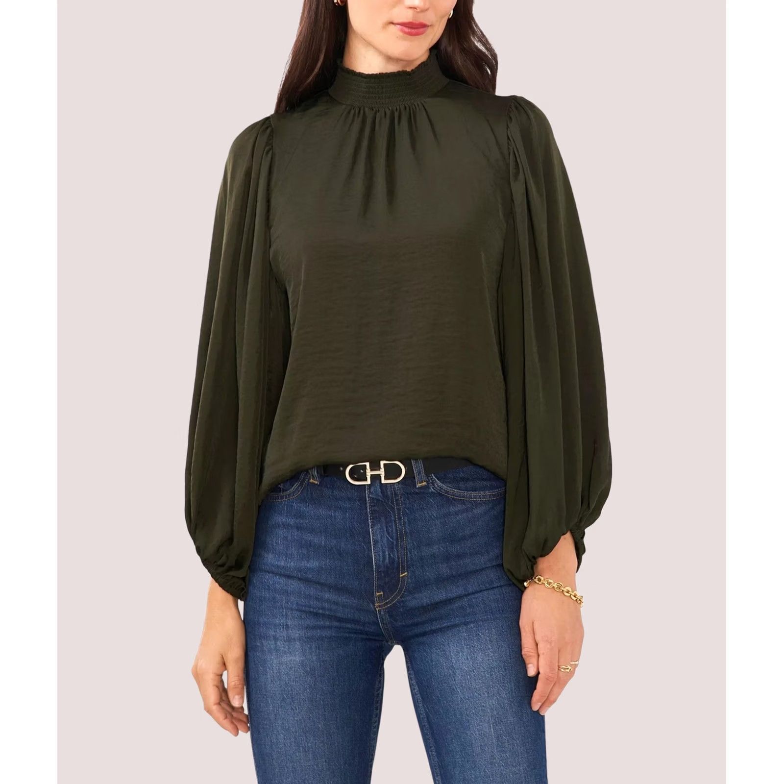 Vince Camuto Vince Camuto Womens Smocked Knit Blouse Medium Green Size M / US 6-8 / IT 42-44 - 1 Preview