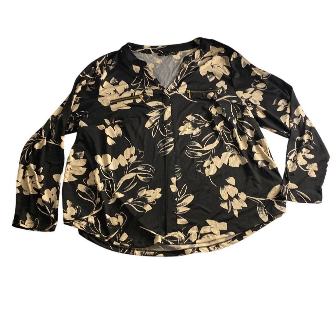 Other Floral Black Beige Long Sleeve Blouse Zac & Rachel 1X Size XXL / US 16-18 / IT 52-54 - 2 Thumbnail
