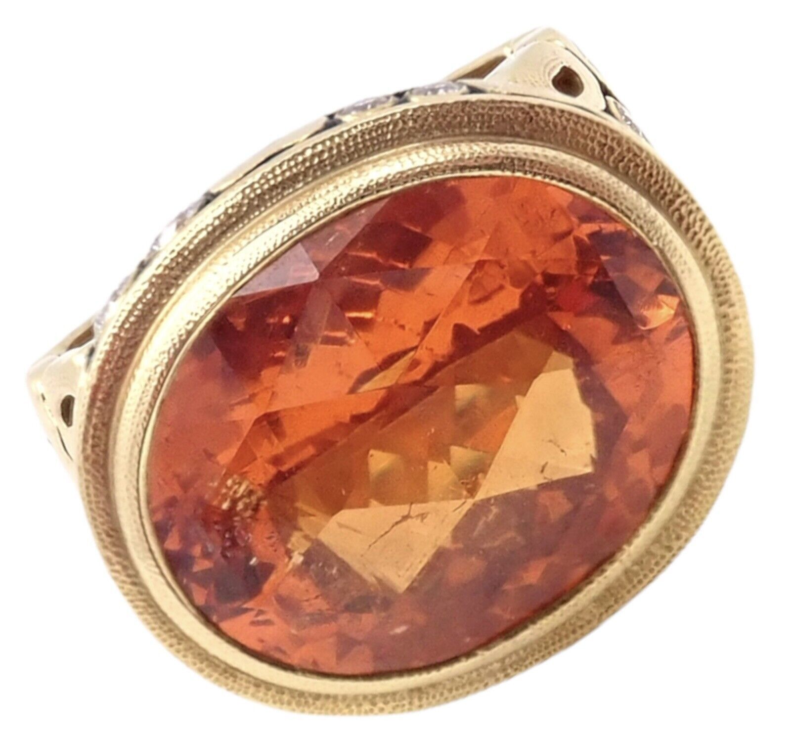 Yellow Gold Diamond Windows Large Orange Spessartite Ring
