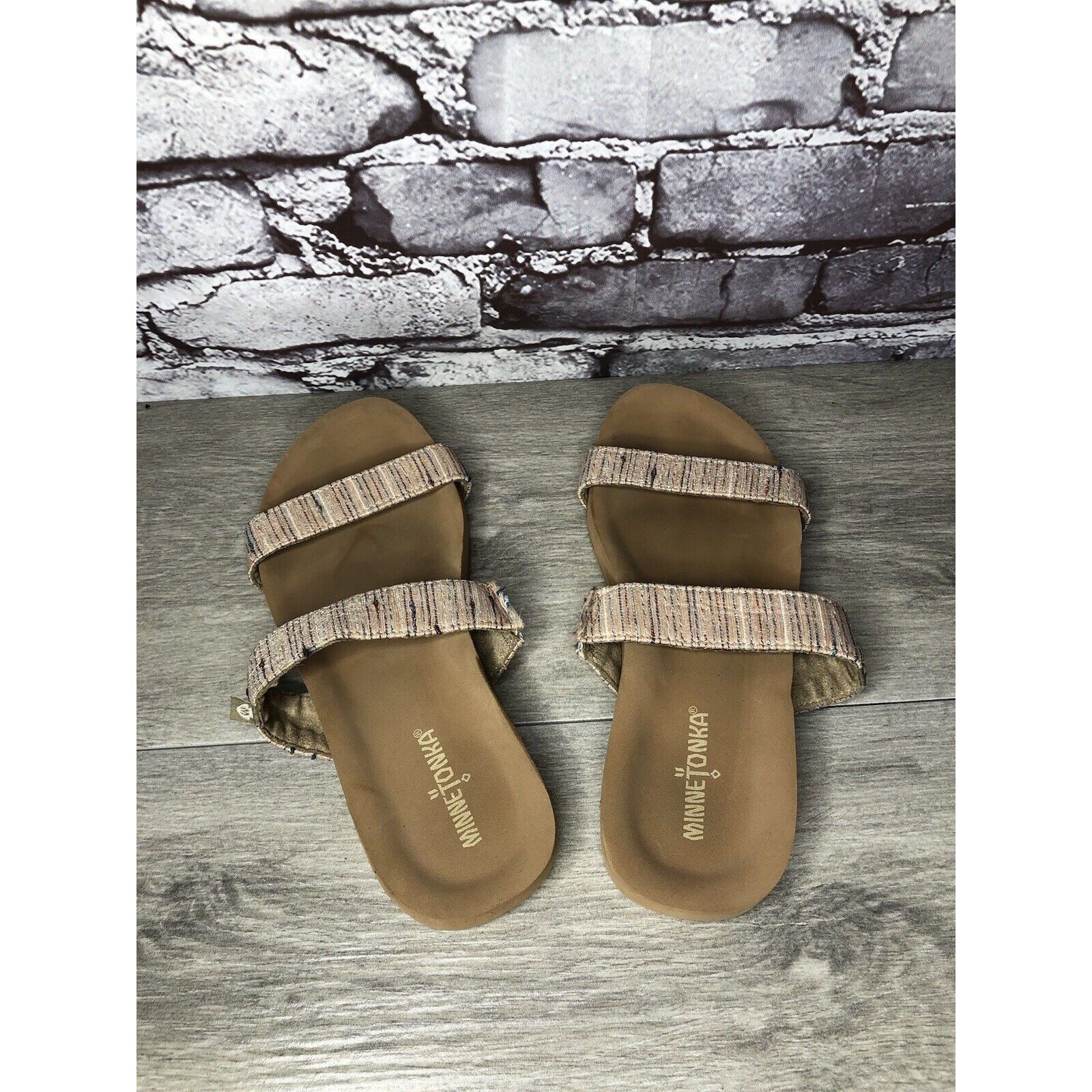 Minnetonka Minnetonka 532288 Pink Fabric Striped Casual Slides Sandals Size US 7 / IT 37 - 6 Thumbnail