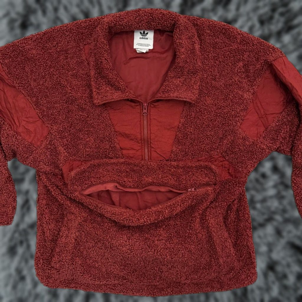 Adidas Adidas Originals Sherpa Jacket Womens S 1/2 Zip Kangaroo Pocket Red, Cozy, Regular Fit, Long Sleeve, Zip, Fleece, Logo - Vintage No, 2nd Hand? Size S / US 4 / IT 40 - 1 Thumbnail
