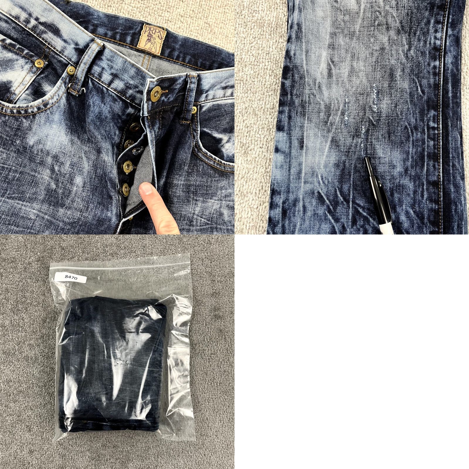 Prps PRPS Jeans Mens 32x34 Acid Blue Wash Denim Button Fly Hip Hop Streetwear E69P92P Color Blue Solid 5-Pocket Design Regular Straight Jeans Men Size US 32 / EU 48 - 9 Thumbnail