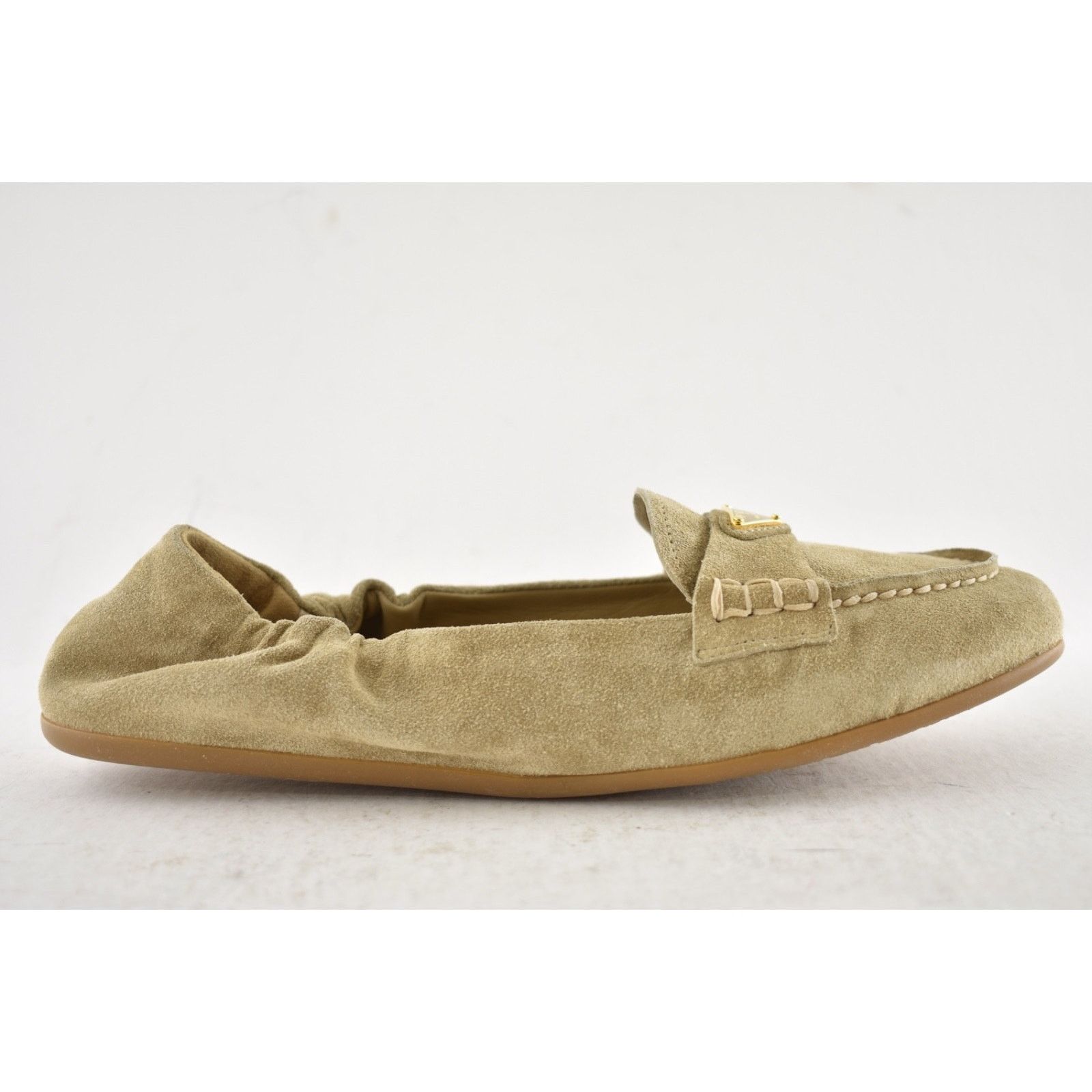 Prada Prada Ecru Beige Suede Logo Scrunch Loafer Flat 38 Size US 8 / IT 38 - 2 Thumbnail