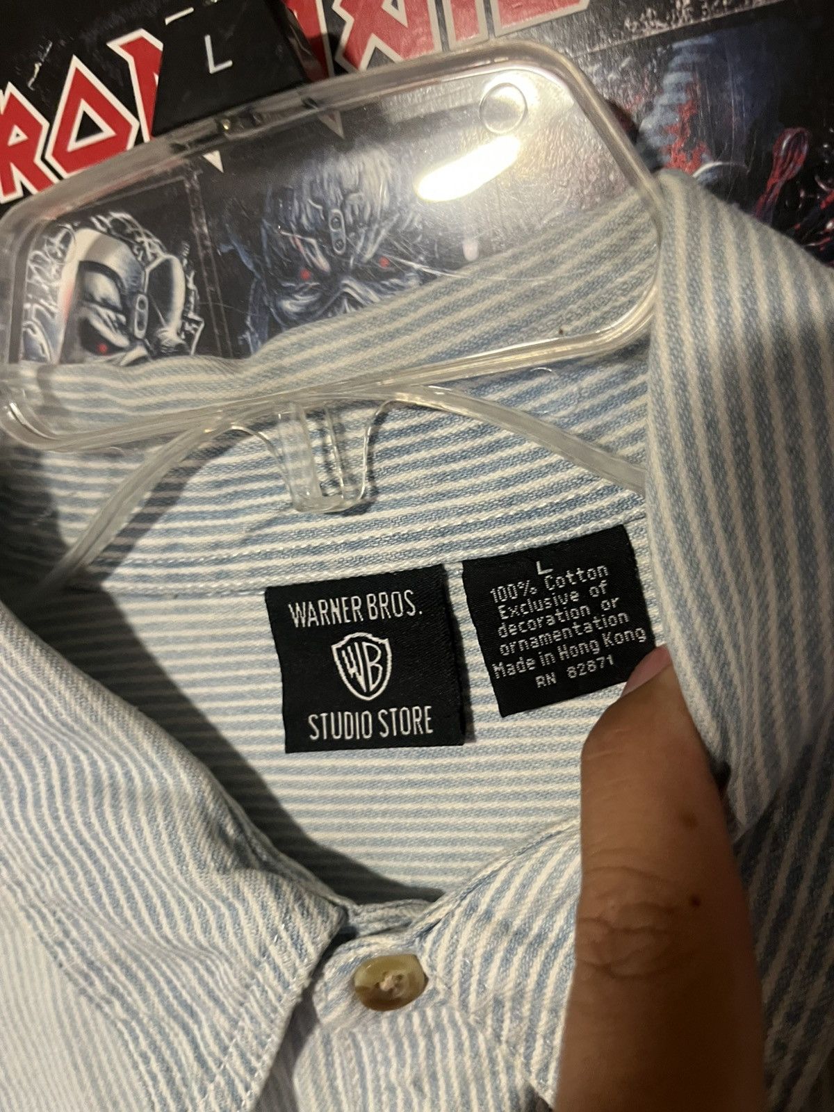 Warner Bros Y2K 2000 Warner Bros Looney Tunes Pinstriped Button Up shirt Size US L / EU 52-54 / 3 - 10 Thumbnail