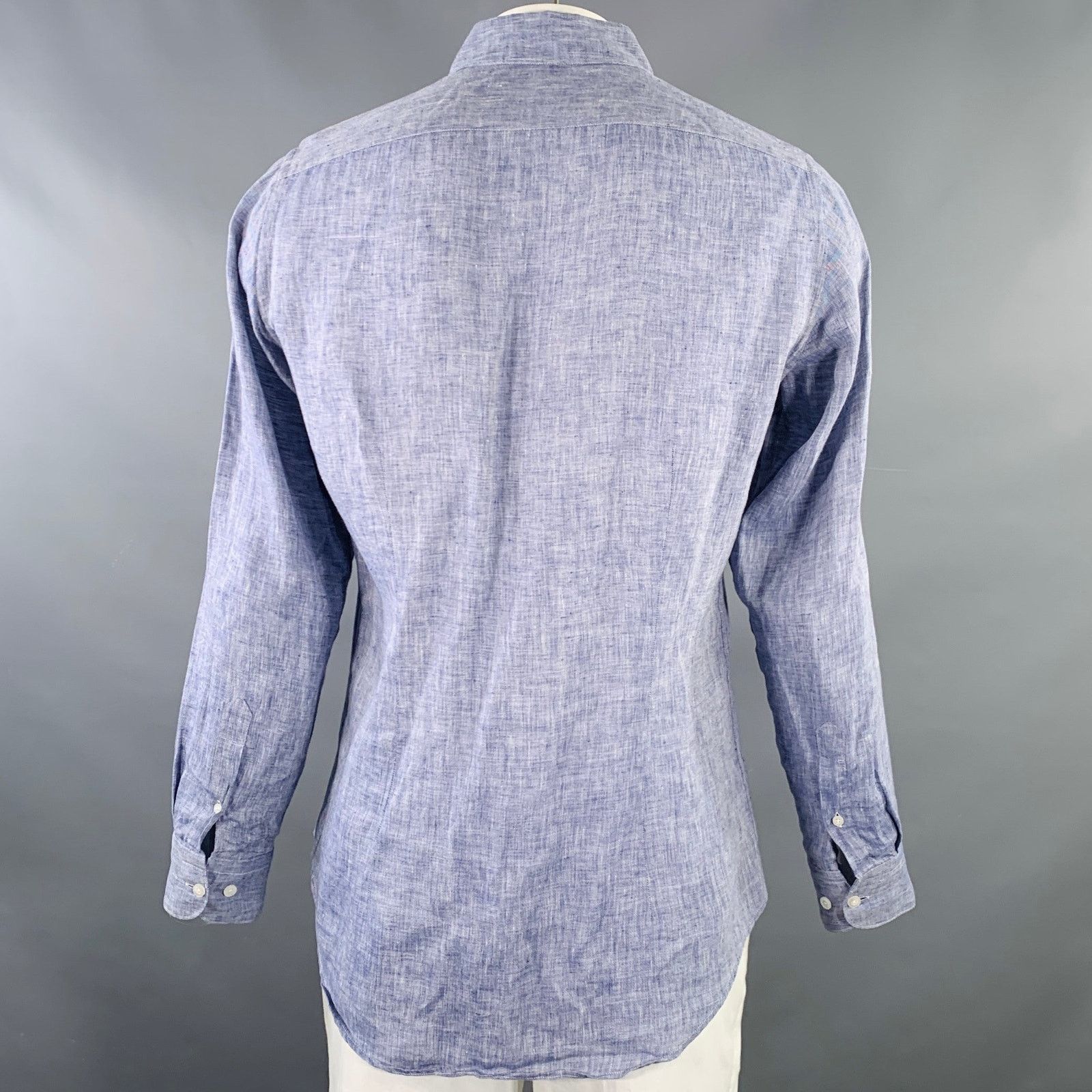 Pal Zileri PAL ZILERI Size L Navy White Linen Long Sleeve Shirt Size US L / EU 52-54 / 3 - 3 Thumbnail