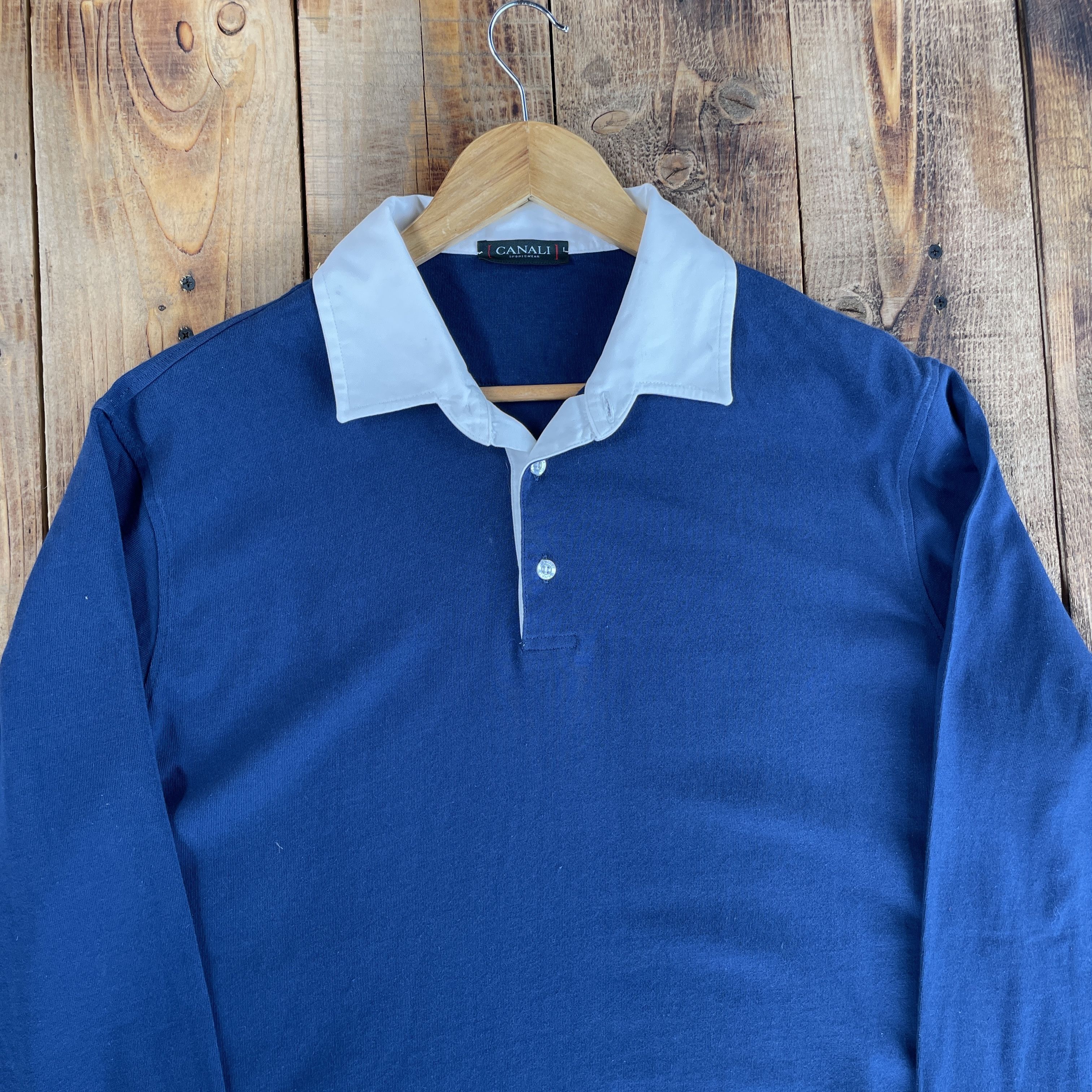 Canali Canali Sportsweat Cotton Navy Blue Rugby Shirt Size EUR 54 Size US XL / EU 56 / 4 - 3 Thumbnail