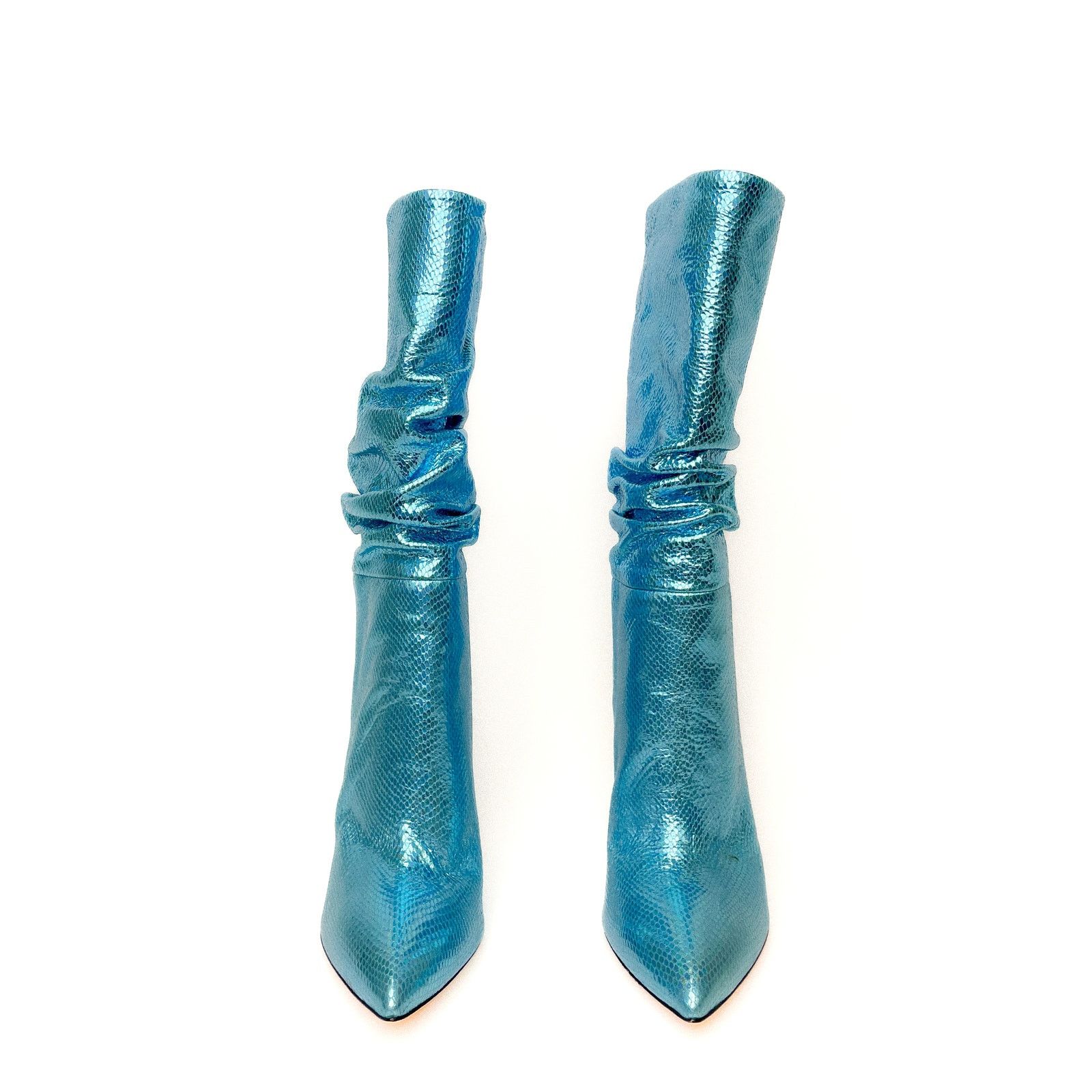 Paris Texas Metallic Light Blue Leather Slouchy High Heel Boots Size US 8 / IT 38 - 2 Thumbnail