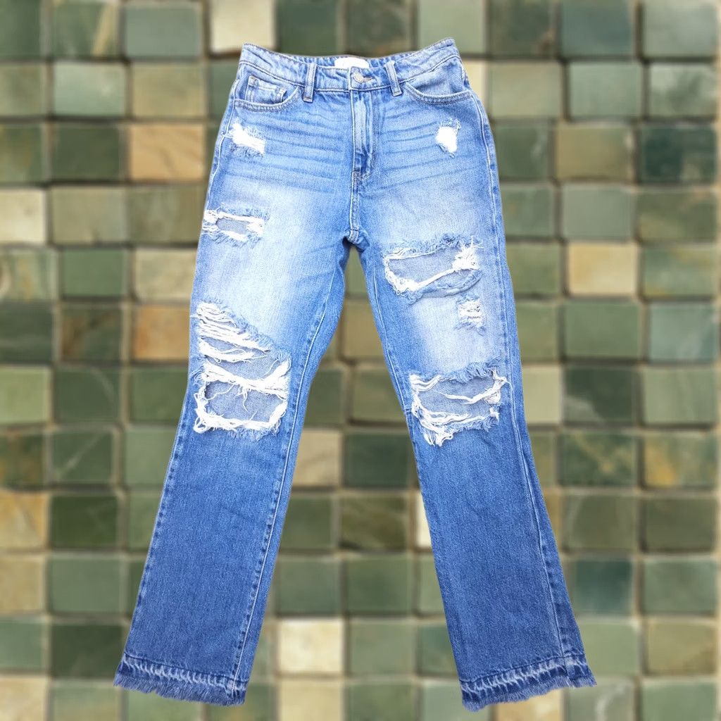 Vintage KanCan Jeans Ultra High Rise Straight 24 x 28 Blue 100% Cotton Womens Size 42" / US 20 - 1 Thumbnail