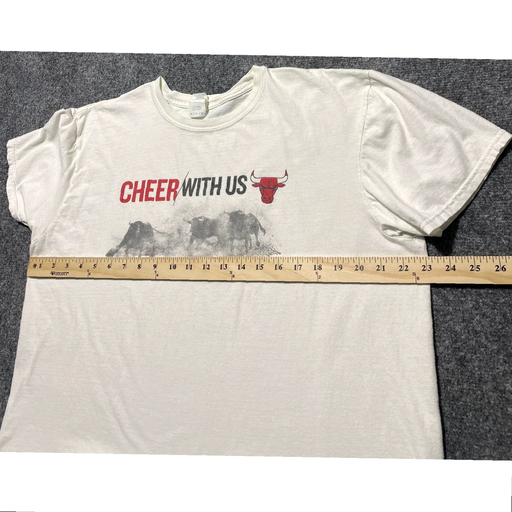 Gildan Chicago Bulls Graphic T-Shirt Mens XL White Gildan Softstyle Short Sleeve Crew Neck Logo Ring Spun All Seasons Vintage Style NBA Sports Fan Gear Size US XL / EU 56 / 4 - 4 Thumbnail