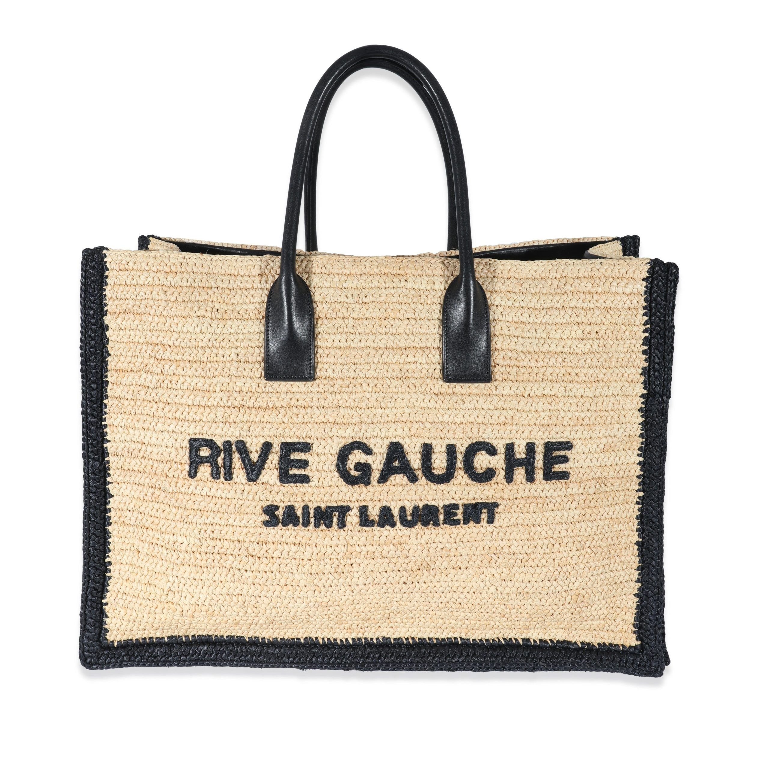 Saint Laurent Beige Raffia Rive Gauche Logo Tote