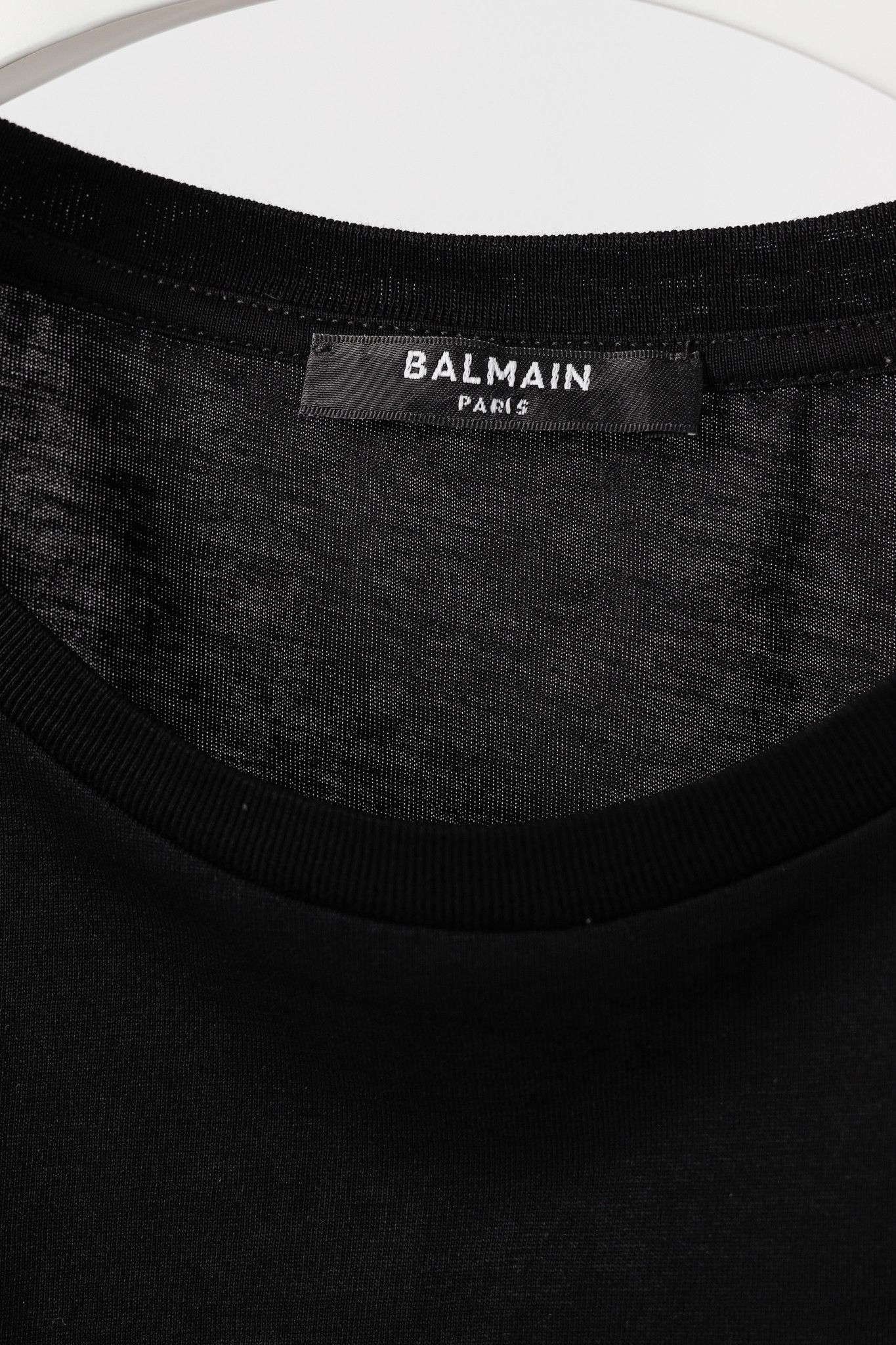 Balmain Balmain Black Cotton Cropped Velvet-Logo-Print T-Shirt Size L / US 10 / IT 46 - 4 Thumbnail