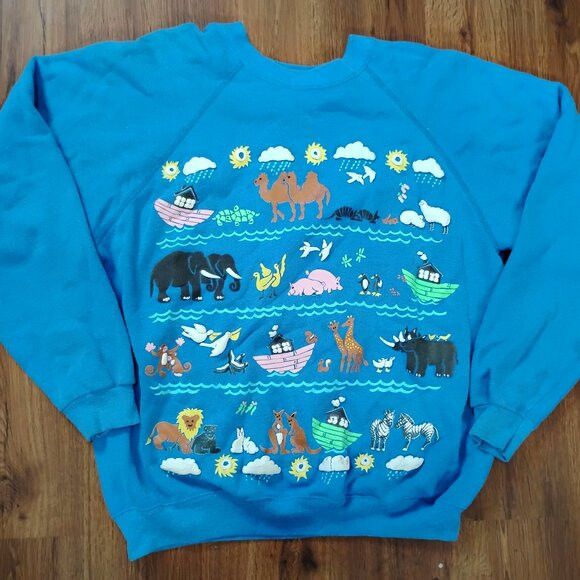 Other Vintage Noah's Ark Jesus Christian Moses Crewneck Sweatshirt Size US L / EU 52-54 / 3 - 2 Thumbnail