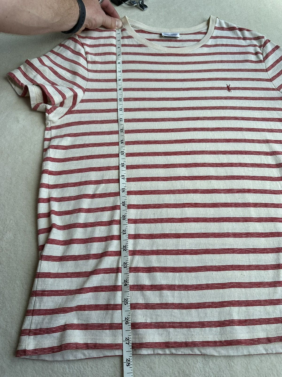 Saint Laurent Paris $620 Saint Laurent STRIPED CASSANDRE T-SHIRT IN JERSEY Size US L / EU 52-54 / 3 - 9 Thumbnail