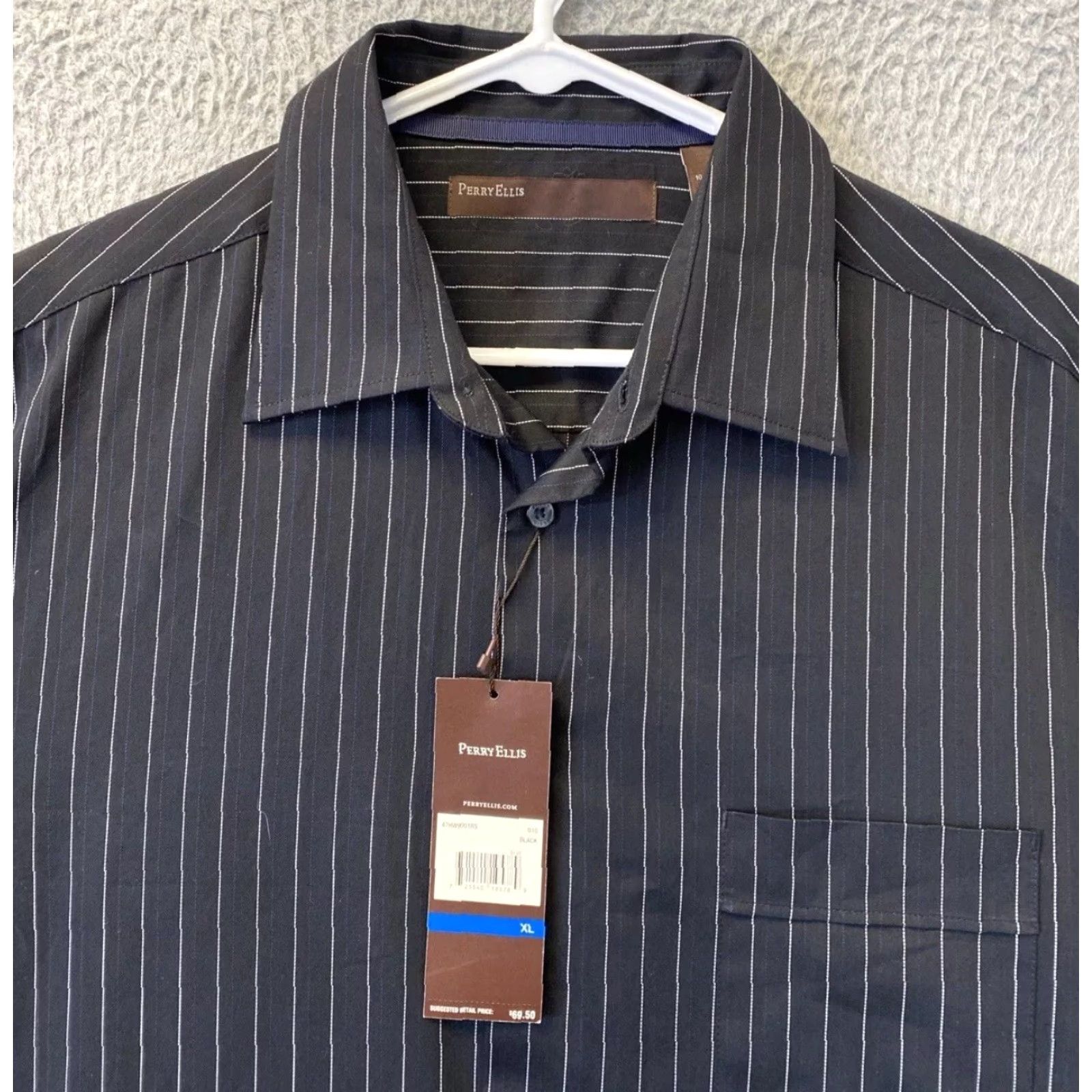 Perry Ellis VINTAGE Perry Ellis Shirt Men XL Long Sleeve Dress Shirt Casual Formal Button-Down Striped Black Size US XL / EU 56 / 4 - 3 Thumbnail