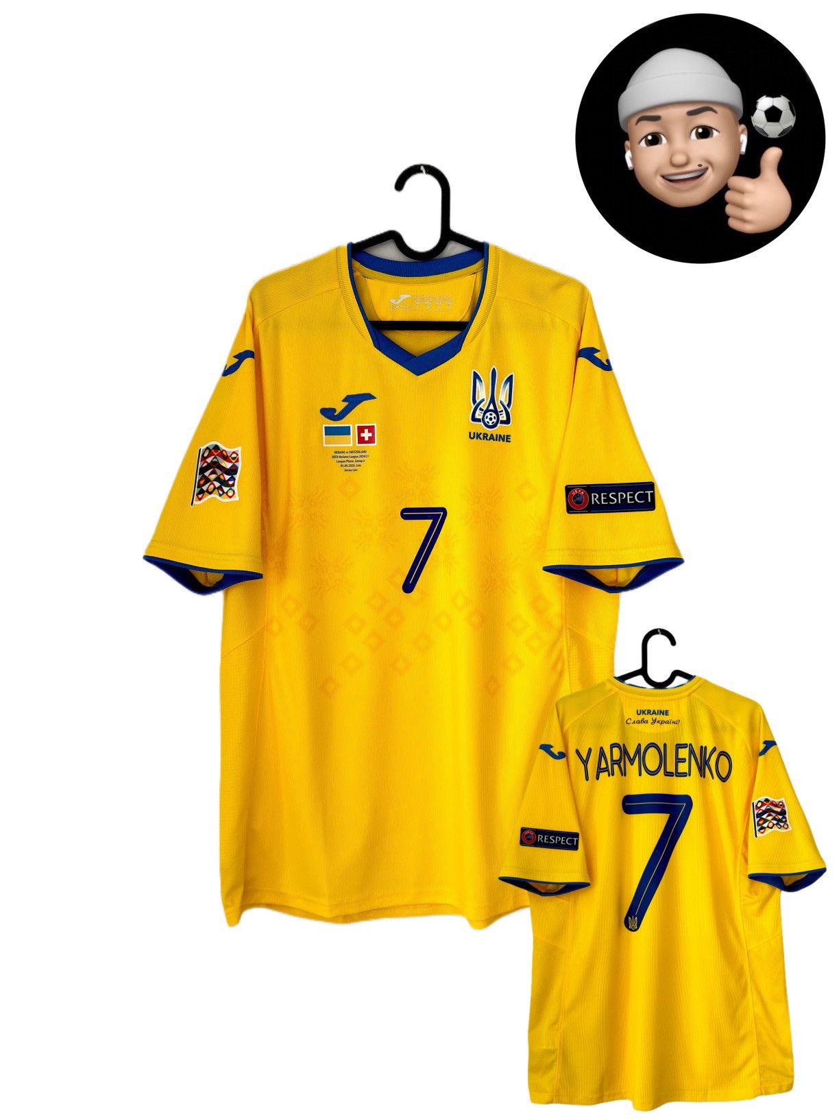 Joma 2019 2020 GAME ISSUE Ukraine Yarmolenko Joma Soccer Jersey Size US L / EU 52-54 / 3 - 1 Thumbnail