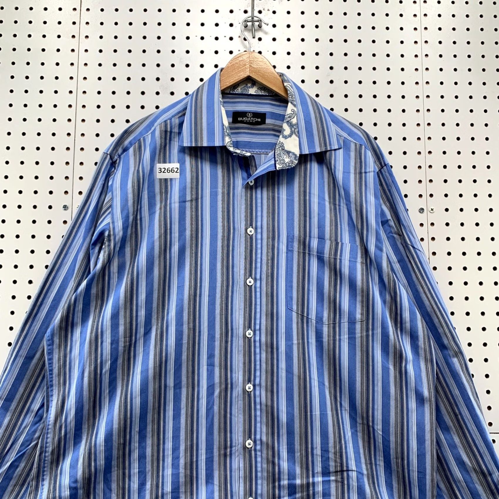 BUGATCHI Bugatchi Uomo Shirt Mens 2XL Blue Striped Long Sleeve Pocket Casual Button 26x33 Size US XXL / EU 58 / 5 - 5 Thumbnail