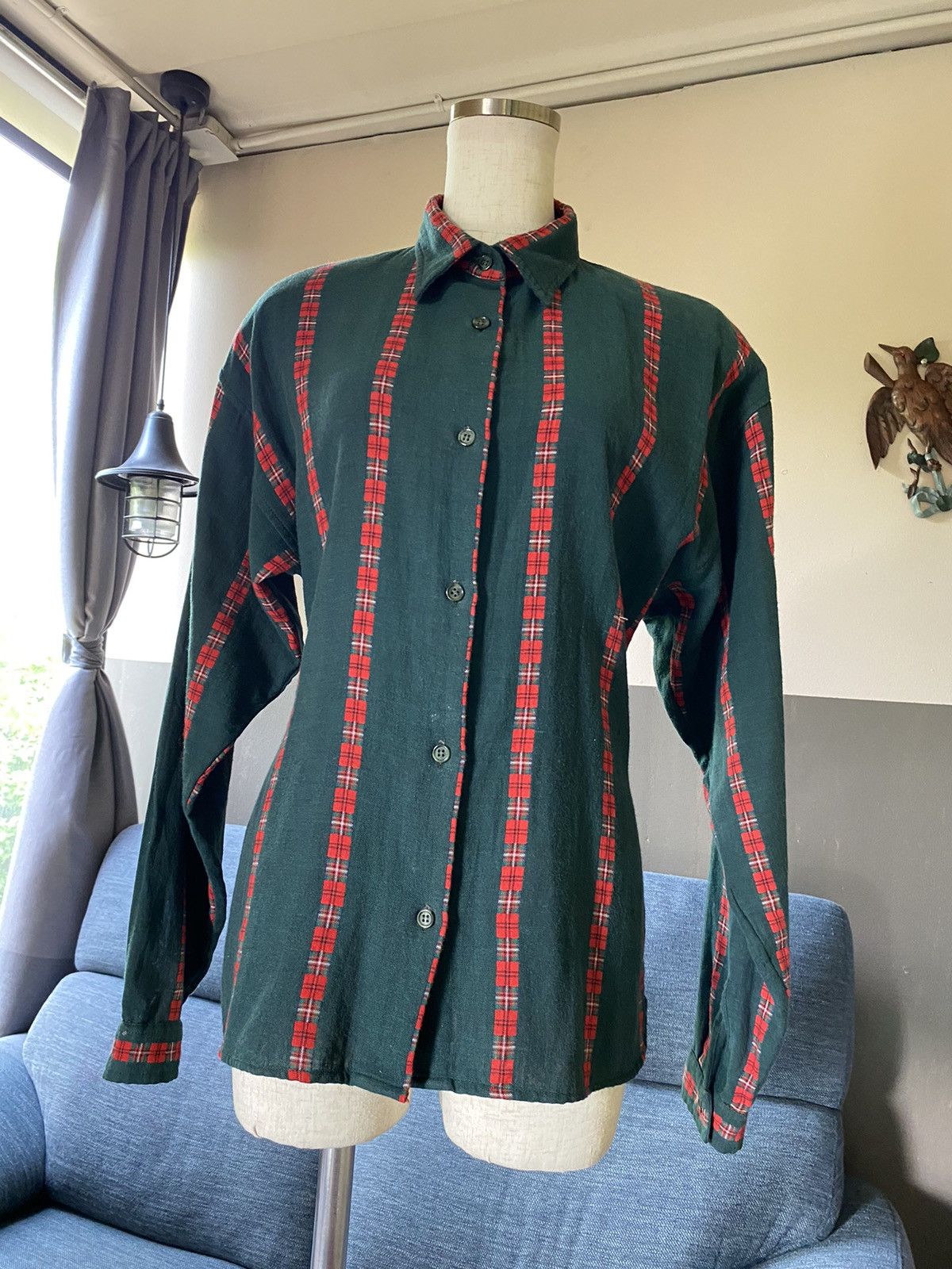 Designer × Vintage NARA CAMICE Green Long-Sleeve Shirt with Red Stripes Size M / US 6-8 / IT 42-44 - 10 Thumbnail