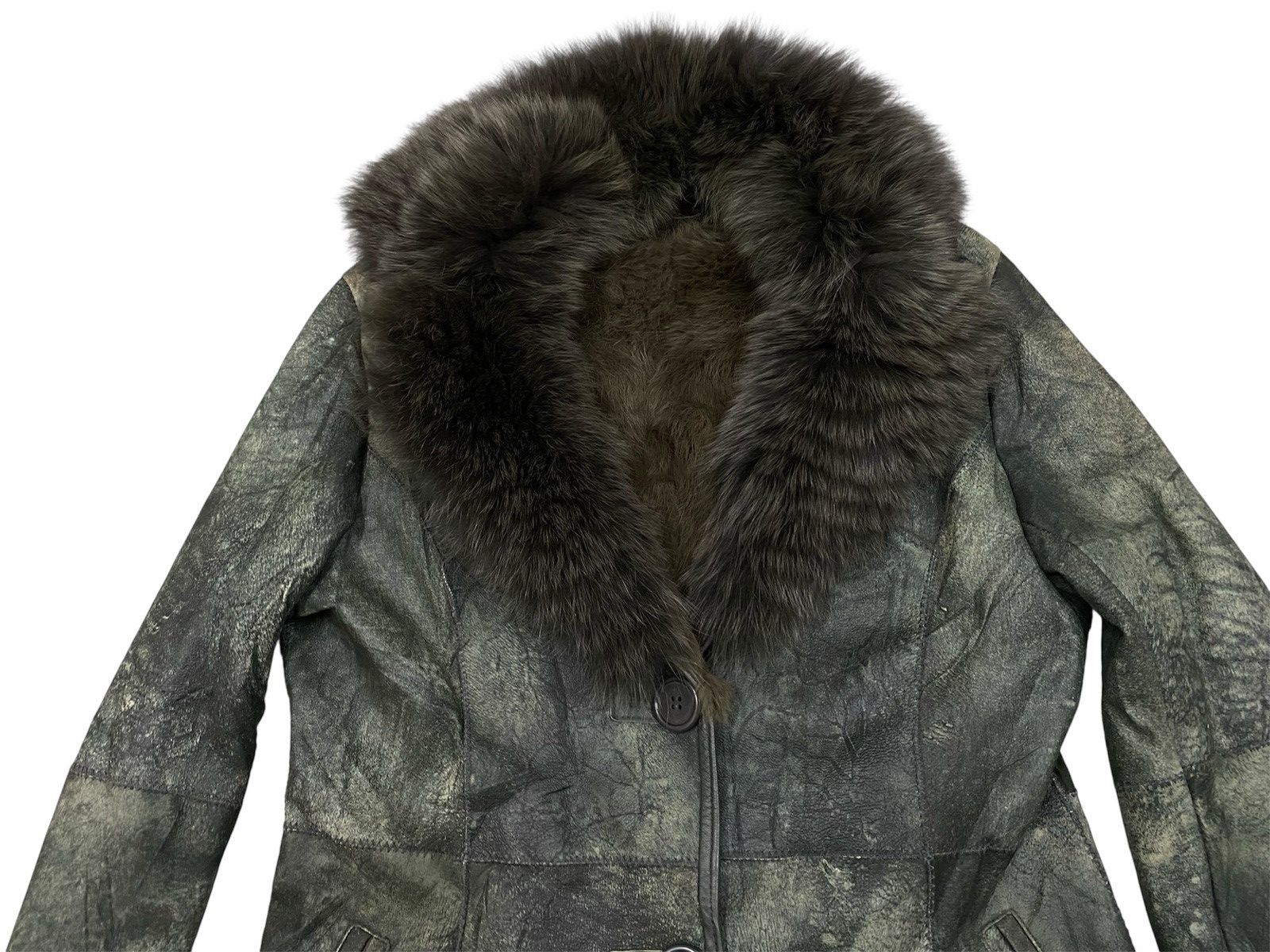 Japanese Brand Vtg Leather Long Coat Leather Rabbit & Fur Blue Fox Collar Size US L / EU 52-54 / 3 - 3 Thumbnail