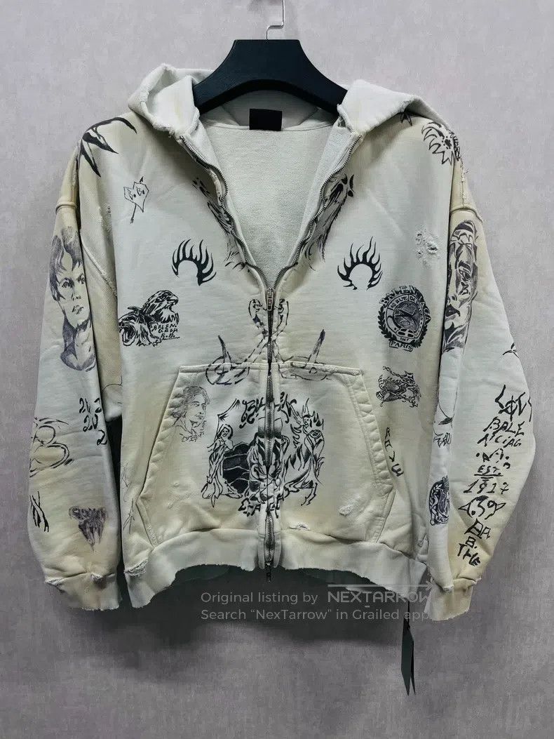Balenciaga Balenciaga Pattern Printed Hooded Zip Long Sleeve Jacket Size US S / EU 44-46 / 1 - 1 Thumbnail