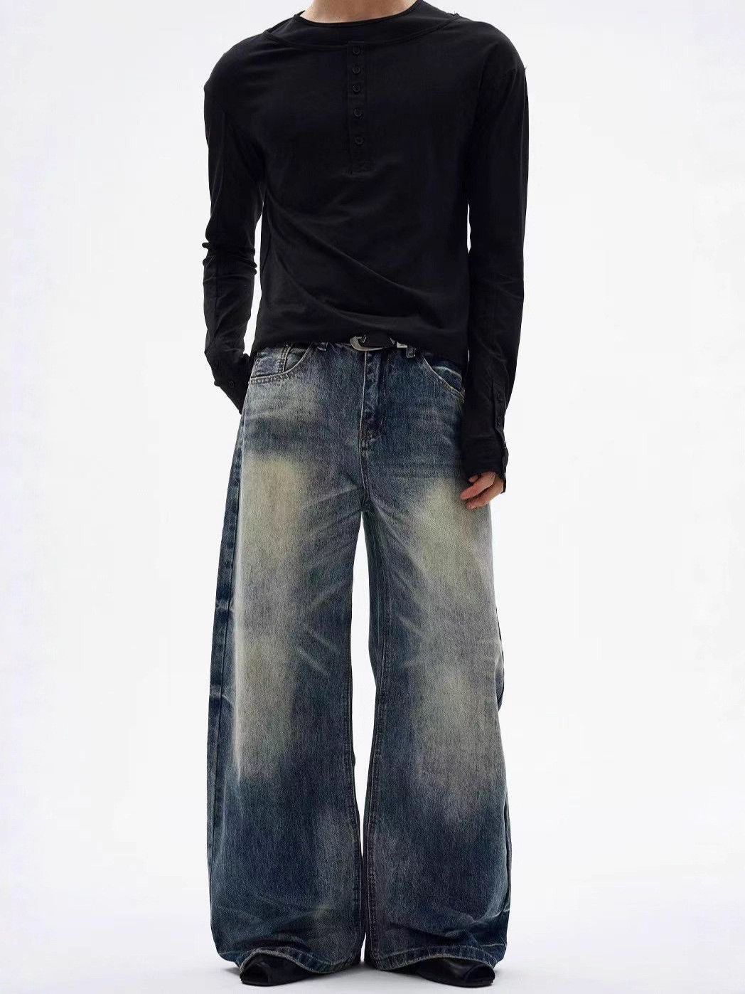Vintage American retro washed whiskered cleanfit jeans for men Size US 32 / EU 48 - 5 Thumbnail
