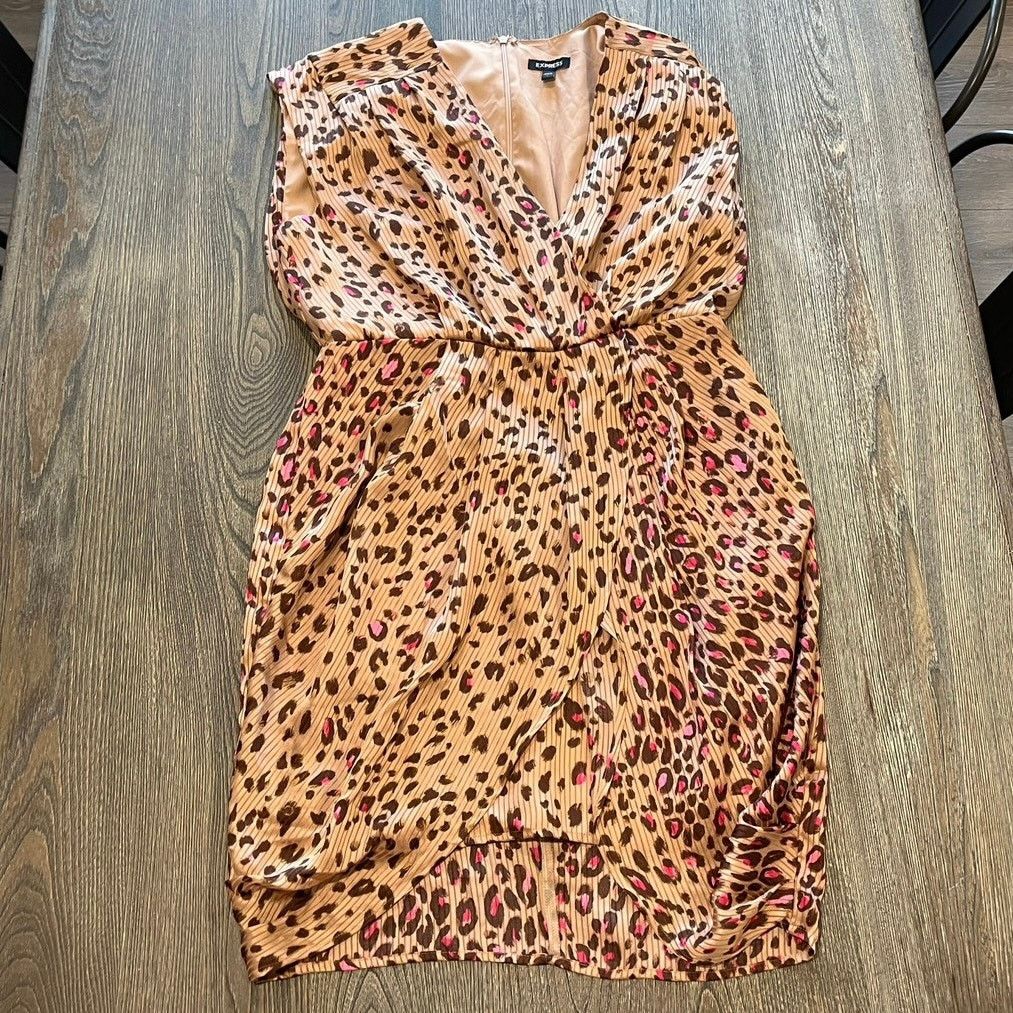 Express Express Mini Sheath Dress Leopard Print Satin Tan Size L Size L / US 10 / IT 46 - 1 Thumbnail