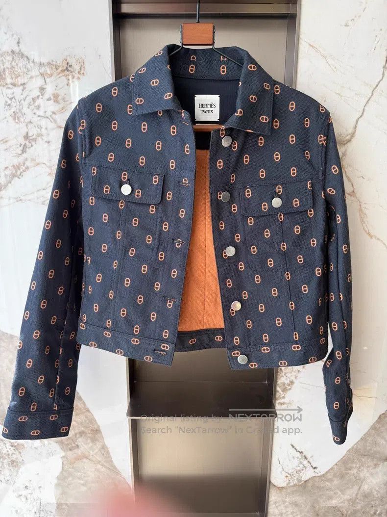 Hermes Hermes Pig nose navy blue women's denim short cotton jacke Size XS / US 0-2 / IT 36-38 - 2 Thumbnail