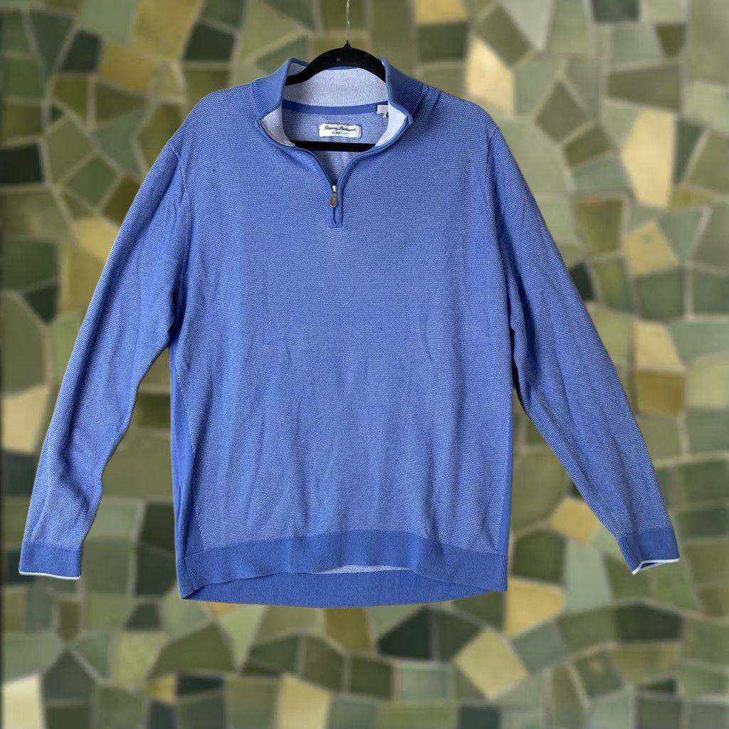 Tommy Bahama Tommy Bahama Shirt Men L Blue Island Zone 1/4 Zip Sweater Cotton Knit Pullover Casual Travel Size US L / EU 52-54 / 3 - 1 Thumbnail